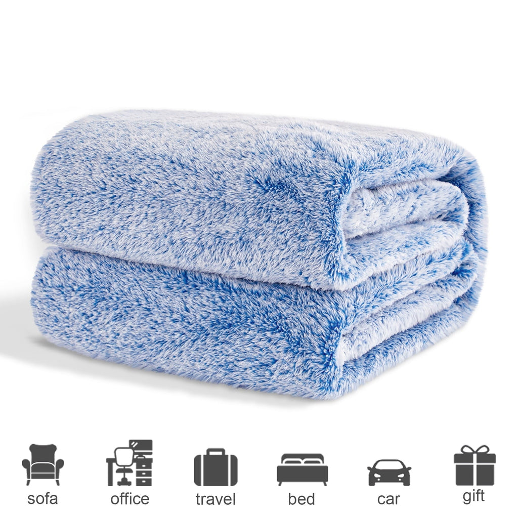 Reversible Sherpa Plush Fuzzy Large Fleece Throw Blanket (50" x 70", Mixed Cobalt Blue)- Soft, Warm and Lightweight - Lightweight Plush Warm Blanket for All Seasons Detail