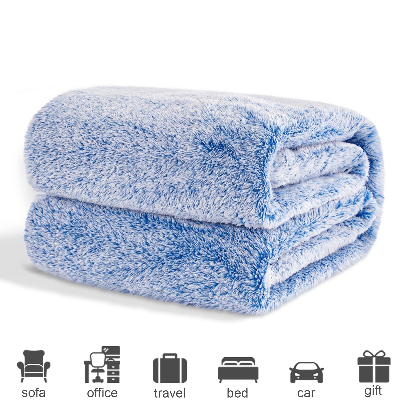 Reversible Sherpa Plush Fuzzy Large Fleece Throw Blanket (50" x 70", Mixed Cobalt Blue)- Soft, Warm and Lightweight - Lightweight Plush Warm Blanket for All Seasons Detail