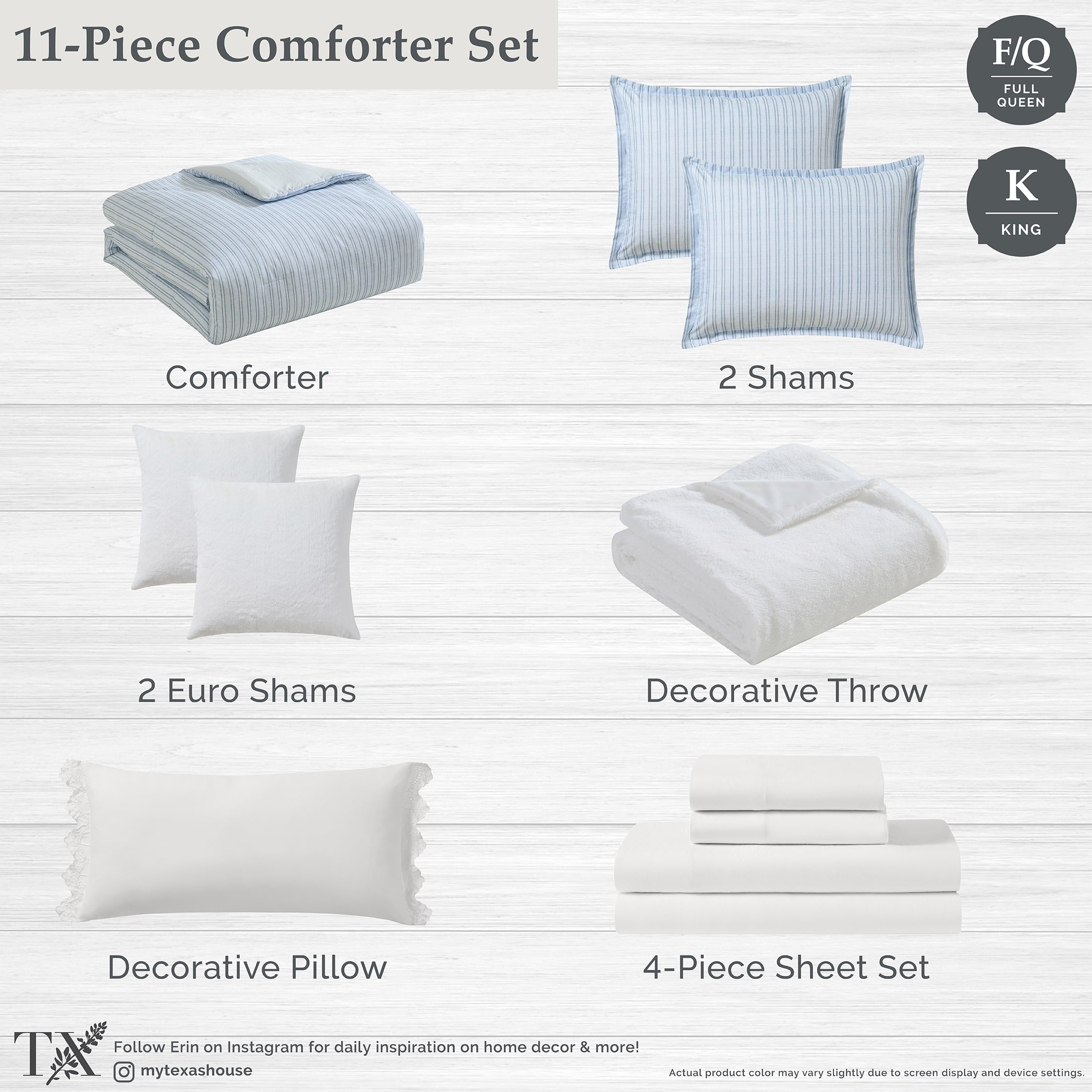 Hypoallergenic Cloud Stripe 11-Piece Comforter Set with Sheets, Blue, Queen - Hypoallergenic Ultra-Fluffy Quilt for Winter Detail