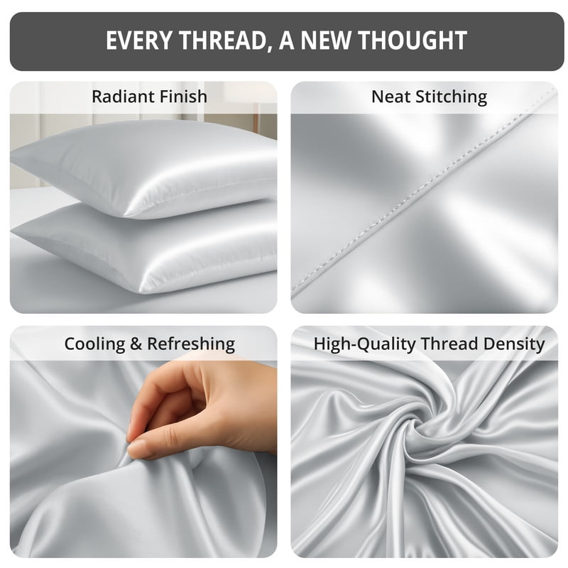 Ultra-Soft Lux Decor Luxury Satin Sheets King Size - 4 Piece Cooling Bed Sheet Set, Silky Soft & Smooth, Deep Pockets up to 15",... - Luxury Bed Sheet Set with Deep Pockets Detail