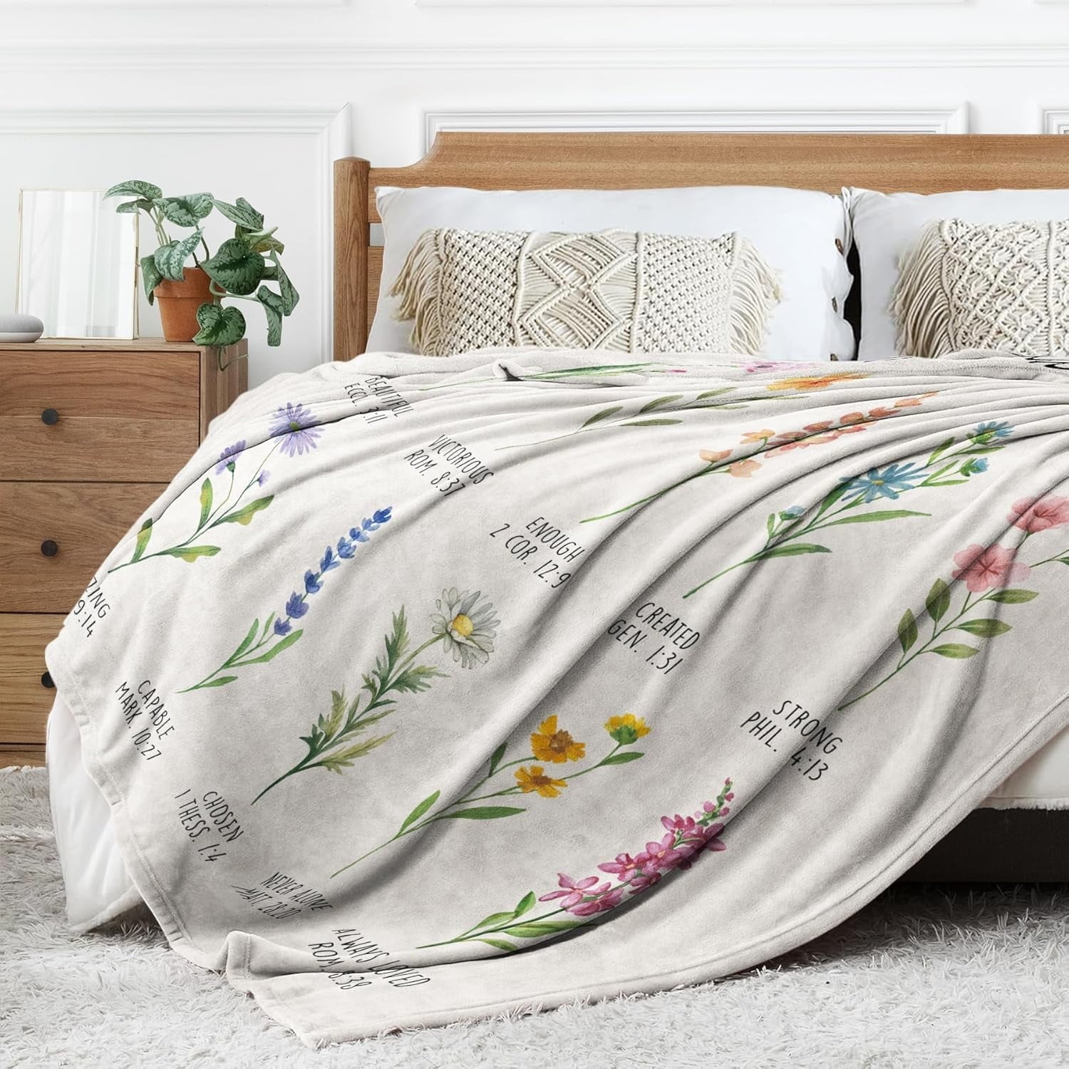 Cozy Fleece Christian Gifts for Women, Christian Blanket with Flowers, Birthday Gifts for Women, Inspirational, Religious Gifts f... - Cozy Fleece Throw Blanket for Couch & Bed Detail