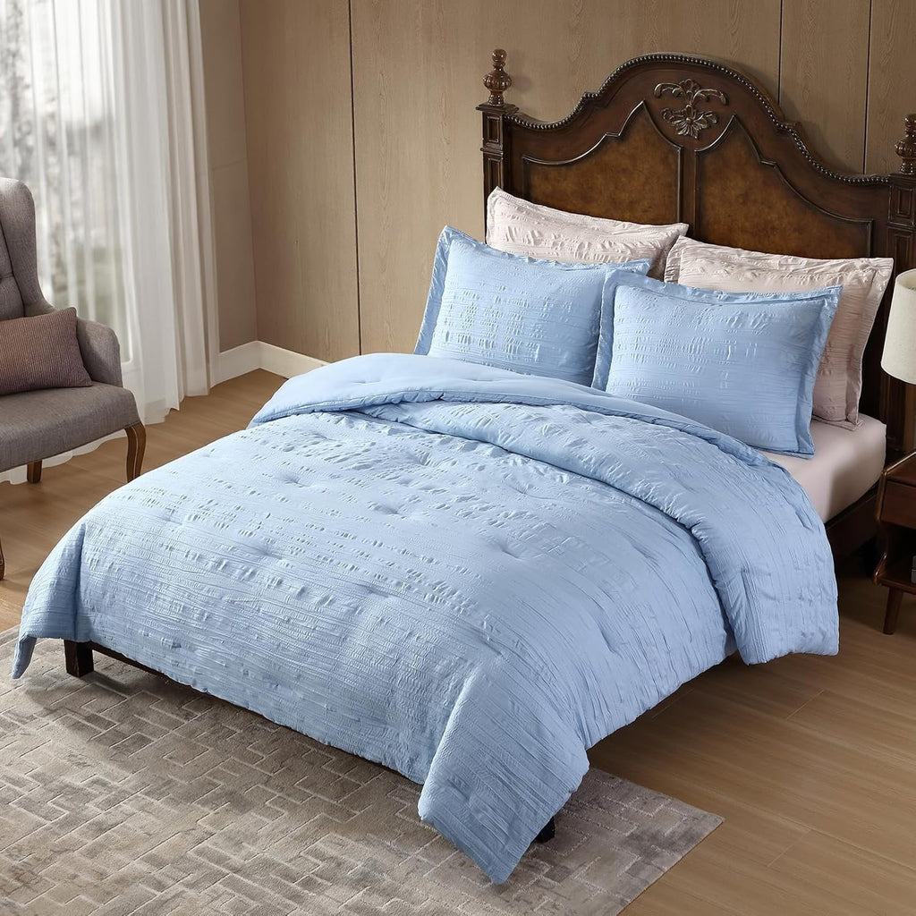 Luxurious Quilted Queen Comforter Set Chambray Blue, 3 Pieces Comforter Set, All Season Lightweight Soft Embossed Bedding (86" x 88" Co... - All-Season Down Alternative Comforter Insert Detail