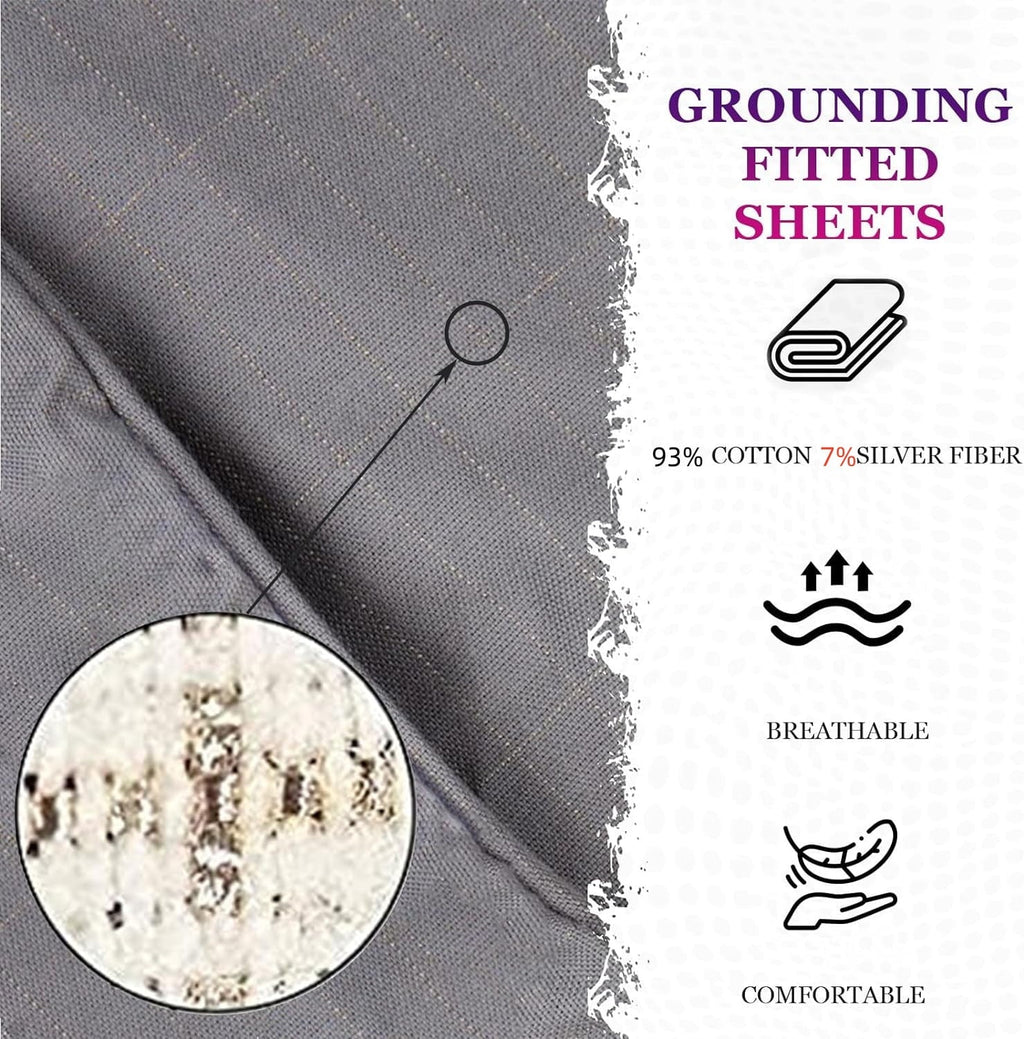 Ultra-Soft Grounding Fitted Sheet Kit Queen Size, Deep Pocket Fitted Sheet, Organic Cotton 7% Silver Fiber, Conductive Bed Cover... - Breathable Egyptian Cotton Flat & Fitted Sheets Detail