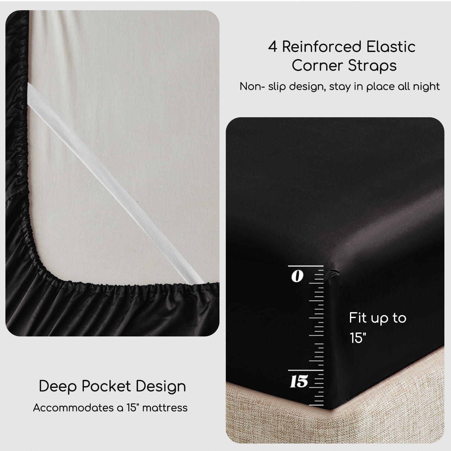 Cooling Sateen Set Queen 4 Pcs, Silky Elegant Luxurious Queen Size Bed s, with Flat , Deep Pocket Fitted for Mattress and Matching P... - Luxury Bed Sheet Set with Deep Pockets Detail