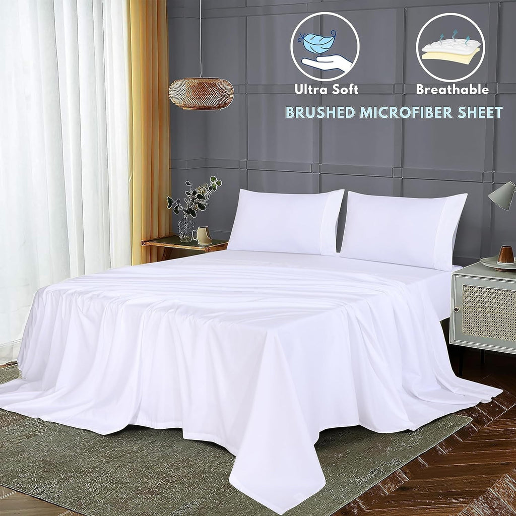 Cooling Sateen Set - Luxurious Silky Soft Microfiber Bedding - Cozy & Comfy - 15 inch Deep Pocket (Fits up to 17") Hotel Bed - 4 Pcs... - Breathable Egyptian Cotton Flat & Fitted Sheets Detail