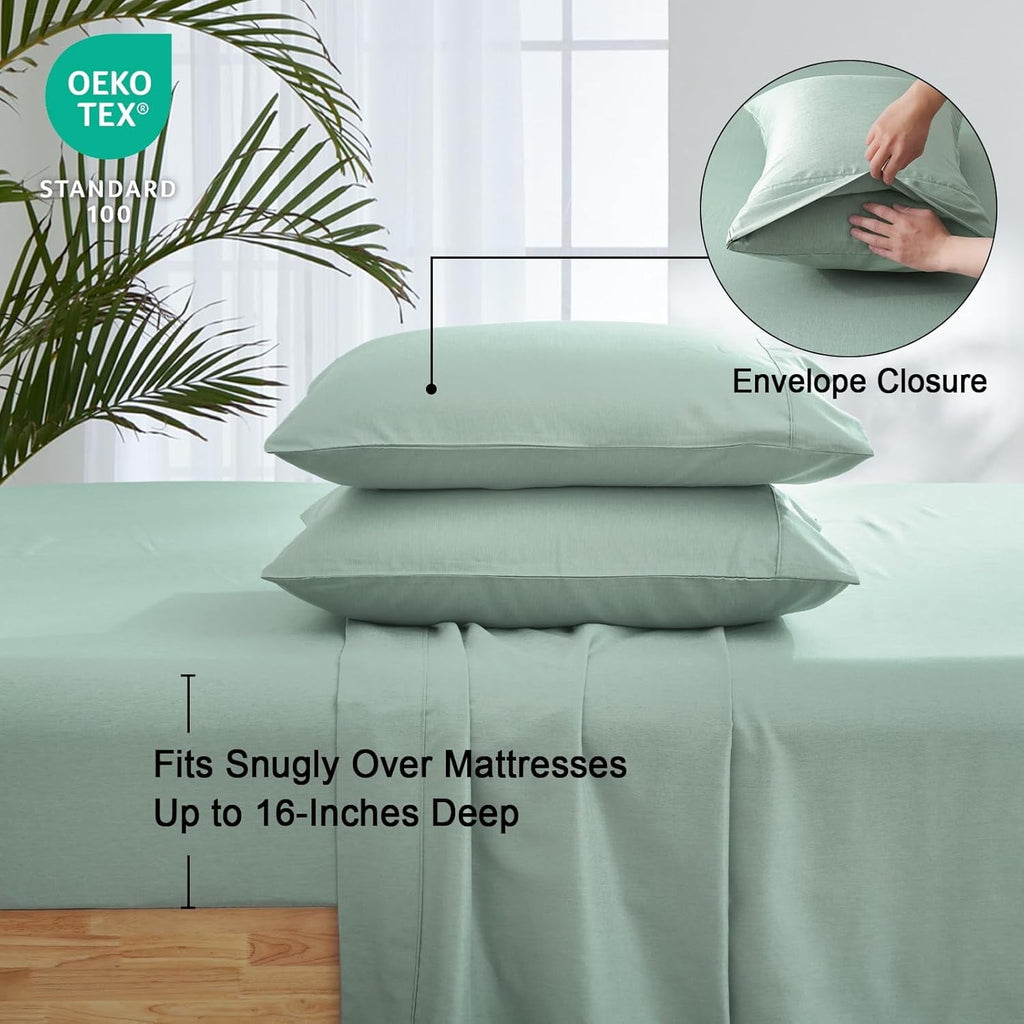 Ultra-Soft Bamboo Bed Sheet Sets, 4 Pieces King Silky Soft Bedding Sheets, 1800 Thread Count 16 Inch Deep Pockets, Sage Green - Breathable Egyptian Cotton Flat & Fitted Sheets Detail