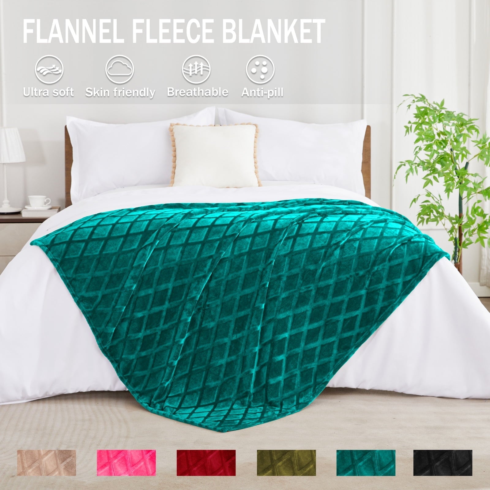 Lightweight Warm Large Soft Throw Blanket for Couch, 50x70 Inches Diamond Geometry Pattern Velvet Fleece Blanket, Cozy, Warm and Light... - Super Soft Reversible Sherpa Flannel Blanket Detail
