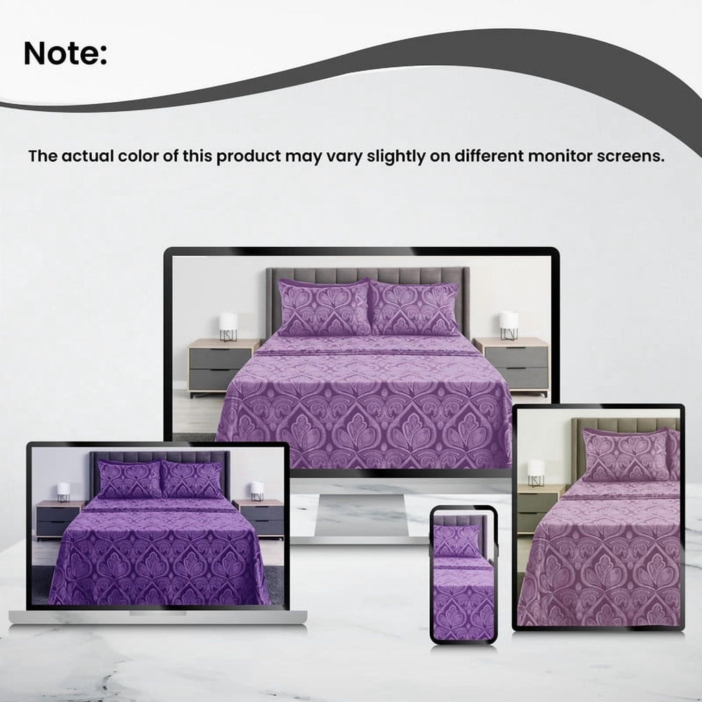 Breathable Luxury Paisley Printed Queen Bed Sheets Set, Microfiber 6 Piece Bedding Set - Purple - Breathable Egyptian Cotton Flat & Fitted Sheets Detail