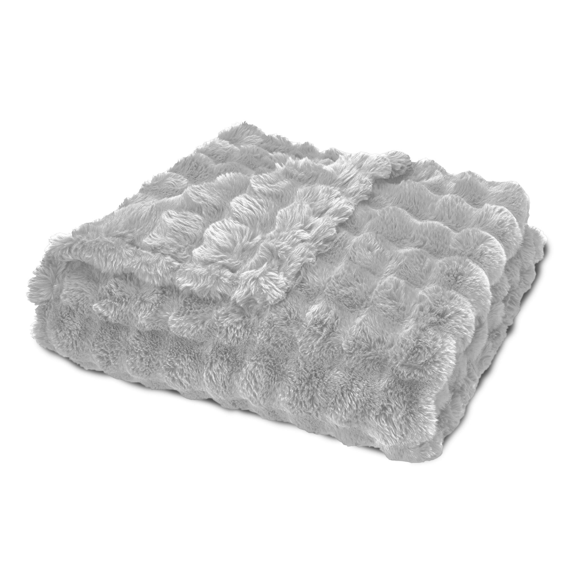 Lightweight Warm Serenade Gray Textured Faux Fur Throw Blanket, 50 x 70 - Lightweight Plush Warm Blanket for All Seasons Detail