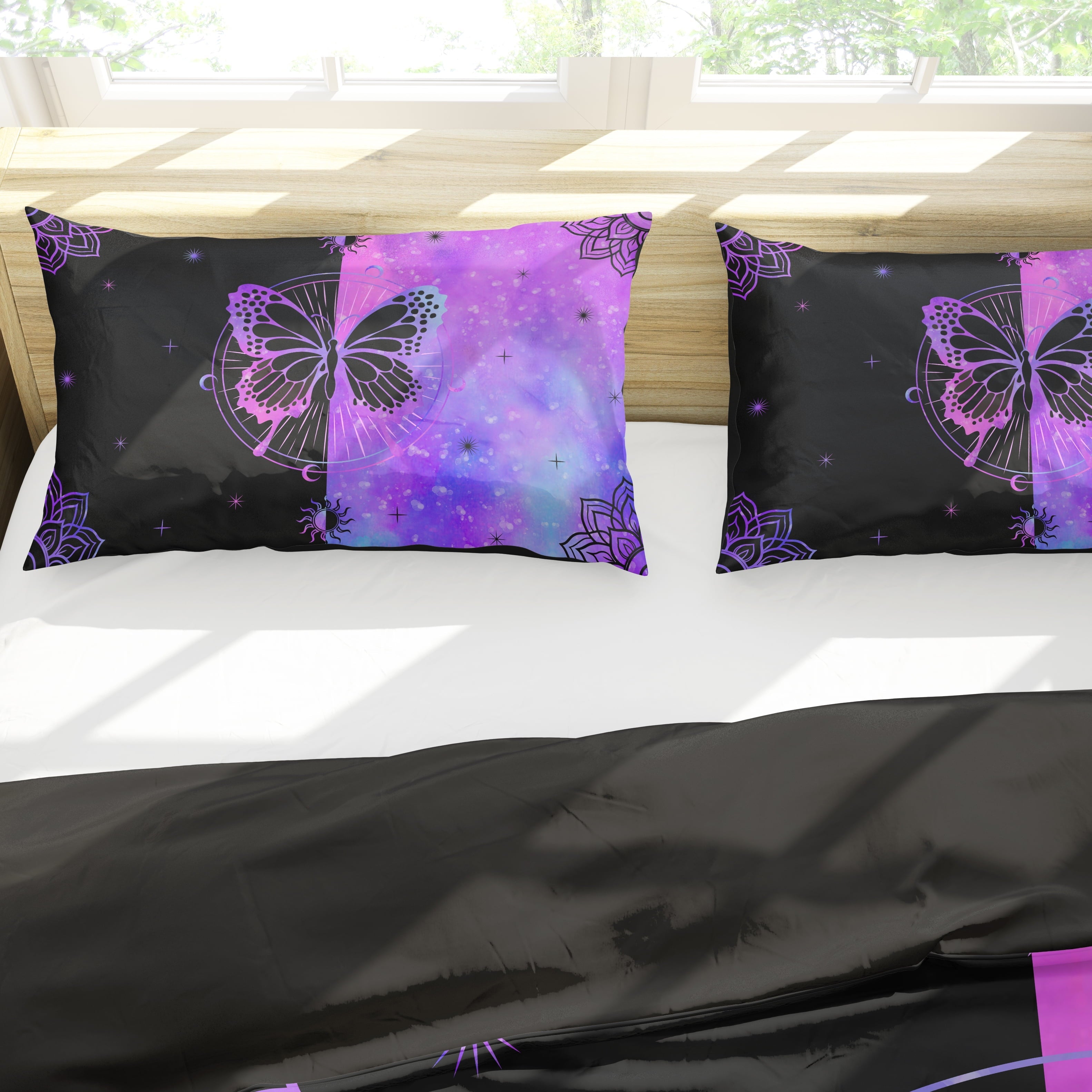 Luxurious Quilted Butterfly Comforter Set Full Size for Girls Kids Teens Black Blue Purple Tie Dye Bedding Set 3 Pieces - Hypoallergenic Ultra-Fluffy Quilt for Winter Detail