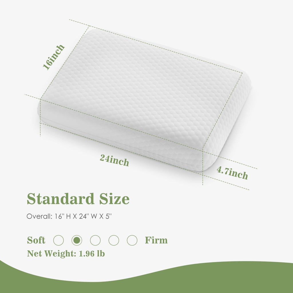 Hotel Collection Memory Foam Pillow for Sleeping, 24"D x 16"W x 4.7"H, Soft Supportive Hotel Pillow for Bed, Washable Cover, Set of 2 - Ergonomic Memory Foam Pillow for Neck Pain Support Detail