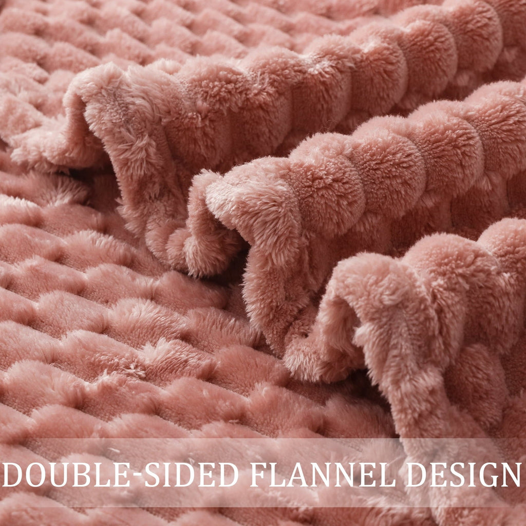 Decorative Knitted Large Soft Fleece Throw Blanket, 50"x70" Stylish Jacquard Throw Blanket for Couch, Cozy, Warm, Lightweight Dusty Pink... - Super Soft Reversible Sherpa Flannel Blanket Detail