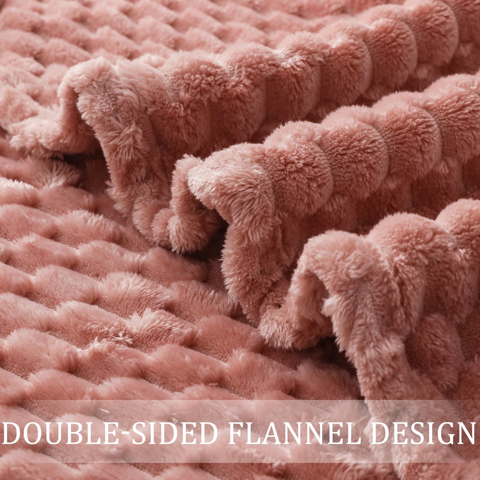 Decorative Knitted Large Soft Fleece Throw Blanket, 50"x70" Stylish Jacquard Throw Blanket for Couch, Cozy, Warm, Lightweight Dusty Pink... - Super Soft Reversible Sherpa Flannel Blanket Detail