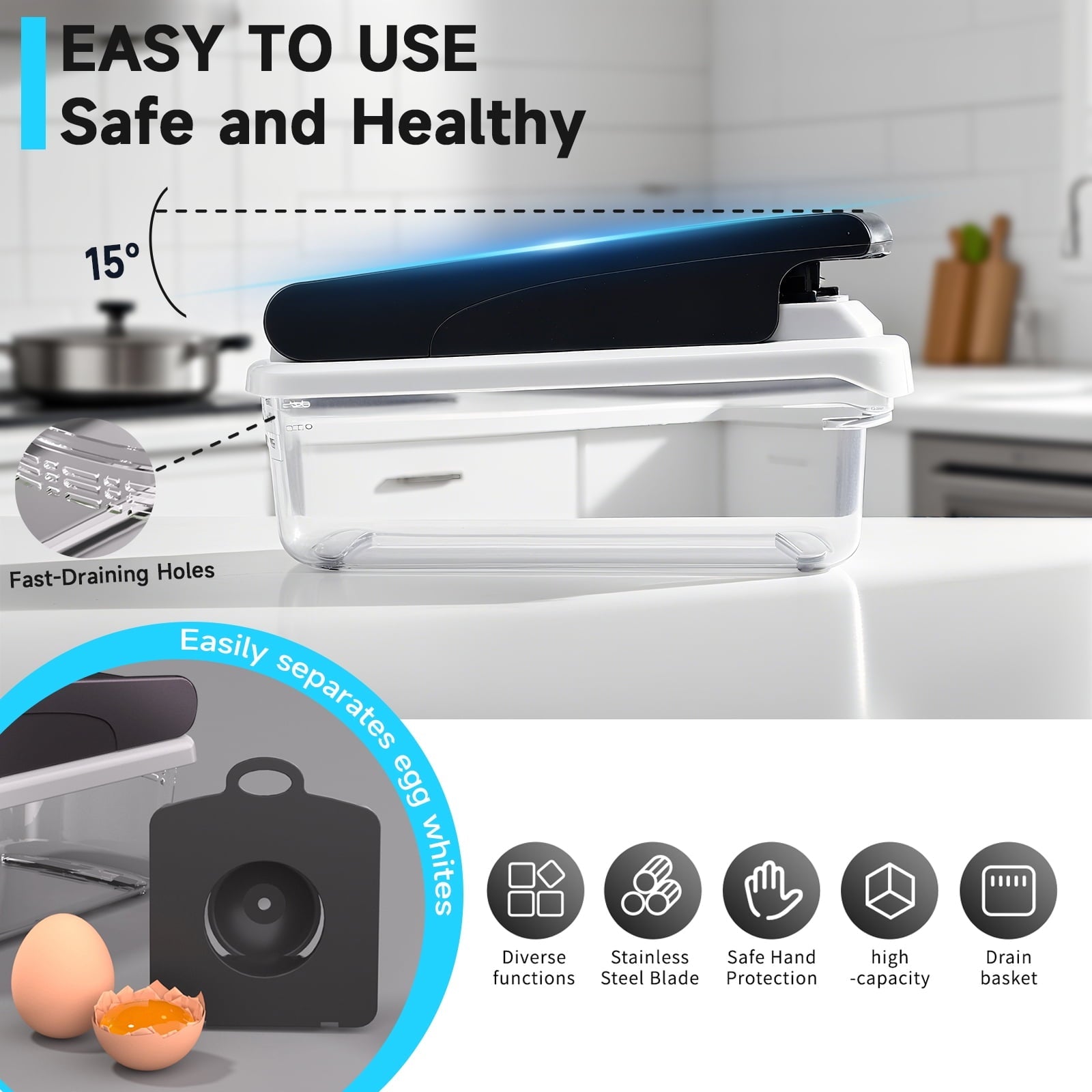 Premium Kitchen Vegetable Chopper Food Slicer, 15 in 1 Multi-Function Food Chopper for Onion, Veggie, Cheese Grater, Vegetable... - Kitchen Gadget Tool for Quick Food Prep Detail