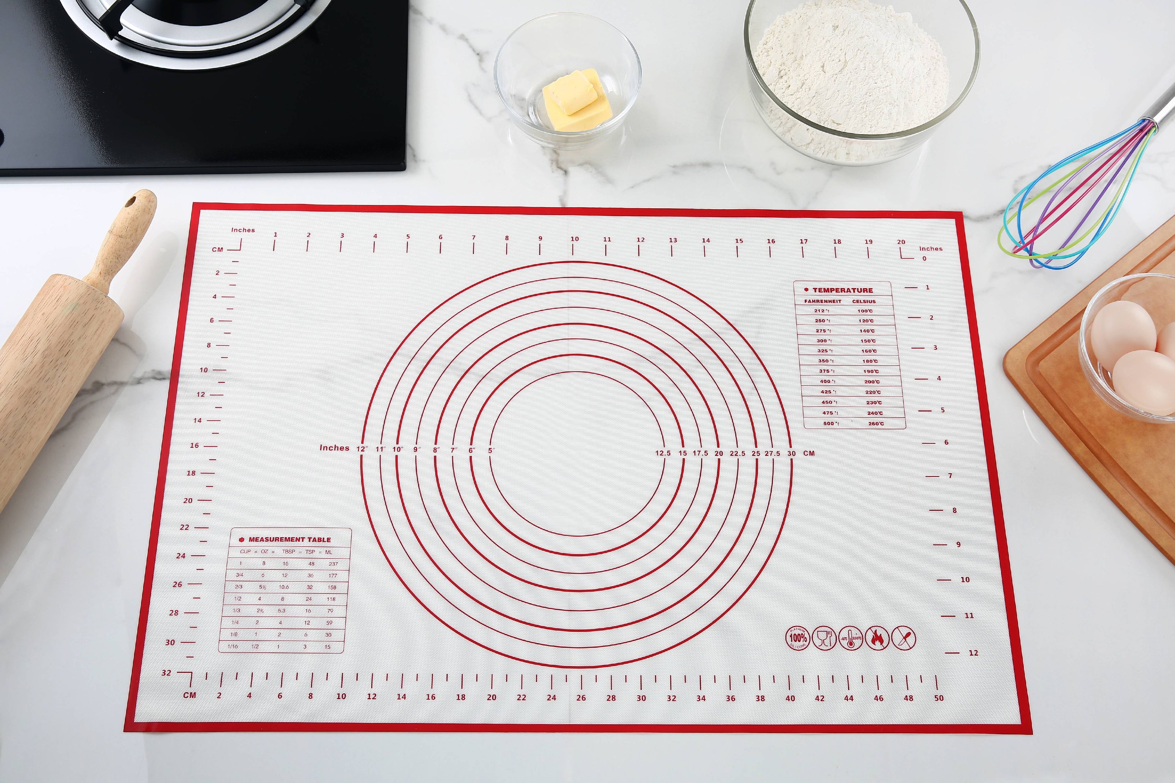 Multi-Functional Reusable Silicone 24"x 18" Pastry Mat with Measurements - Multi-Functional Manual Food Chopper & Slicer Detail