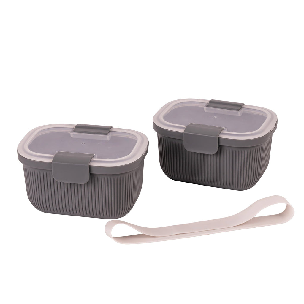 Sweet Treat Shaped Plastic Food Storage Bento Snack Container, Rectangle, Grey, 19oz Capacity, Made for Portable Food Storage - Playful Star & Heart Shaped Geometric NeeDoh Detail
