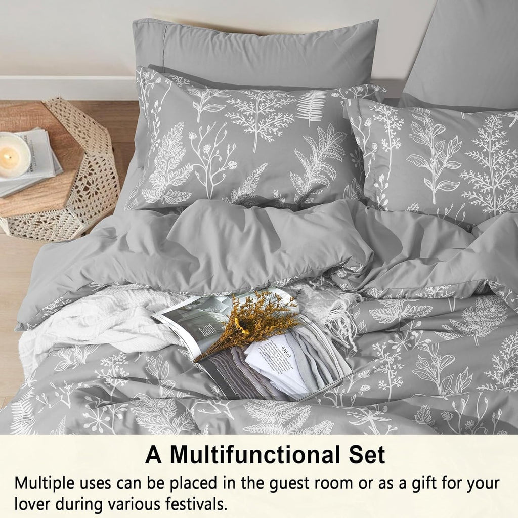 All-Season 7 Pieces Printed King Comforter Set, Lightweight Reversible Botanical Bedding Set Include Comforter, Pillow Shams, Fl... - Luxurious Quilted Duvet Cover Set Detail