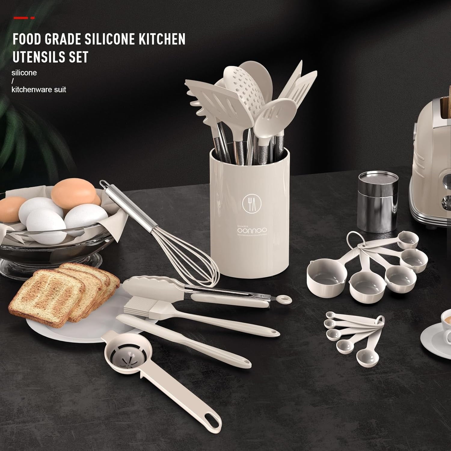 Heavy Duty Large Silicone Cooking Utensils Set - Heat Resistant Kitchen Utensils,Turner Tongs,Spatula,Spoon,Brush,Whisk,Stainles... - Professional Kitchen Tool for Culinary Enthusiasts Detail