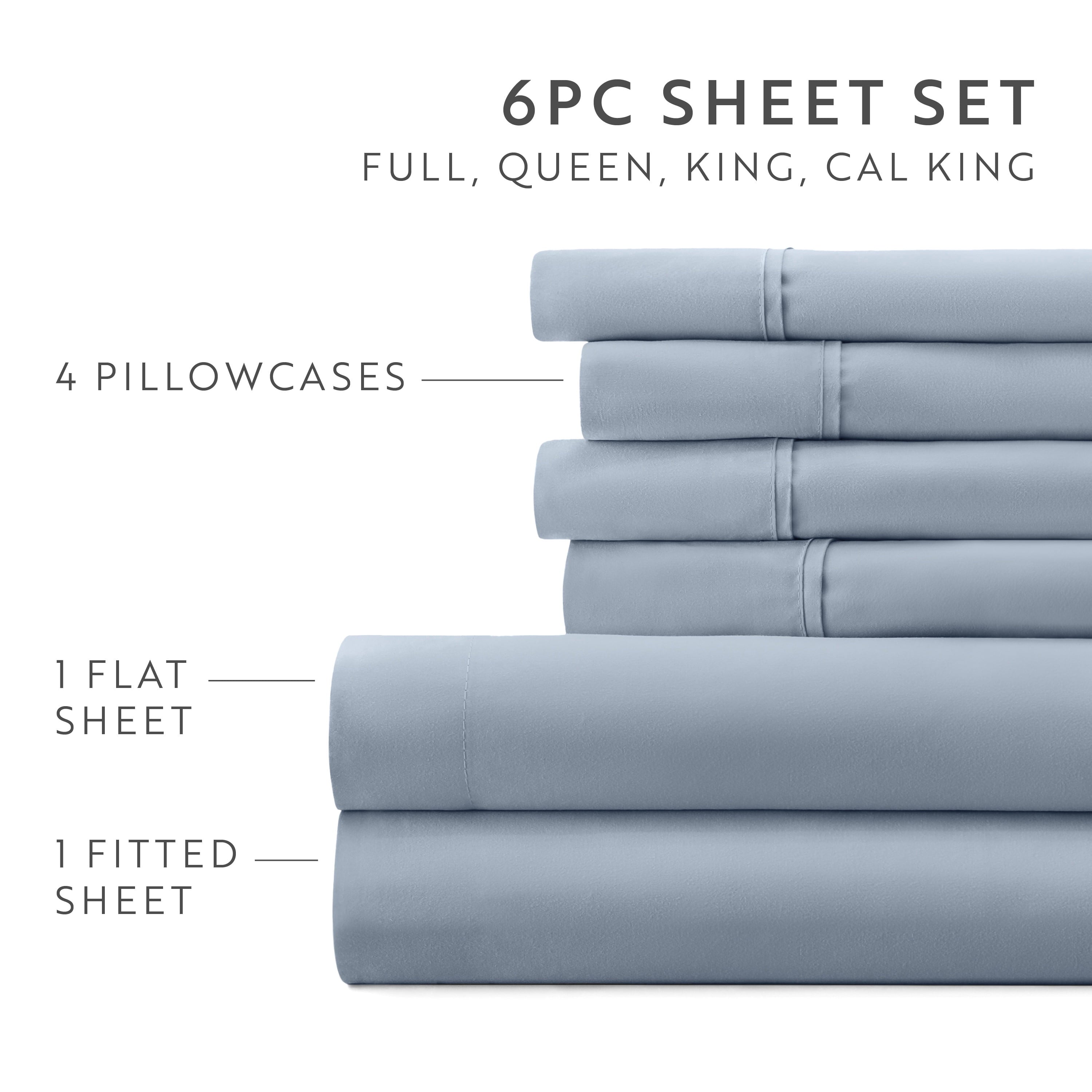 Ultra-Soft Queen, Light Blue Solid Microfiber 6 Piece Bed Sheet Set - Breathable Egyptian Cotton Flat & Fitted Sheets Detail