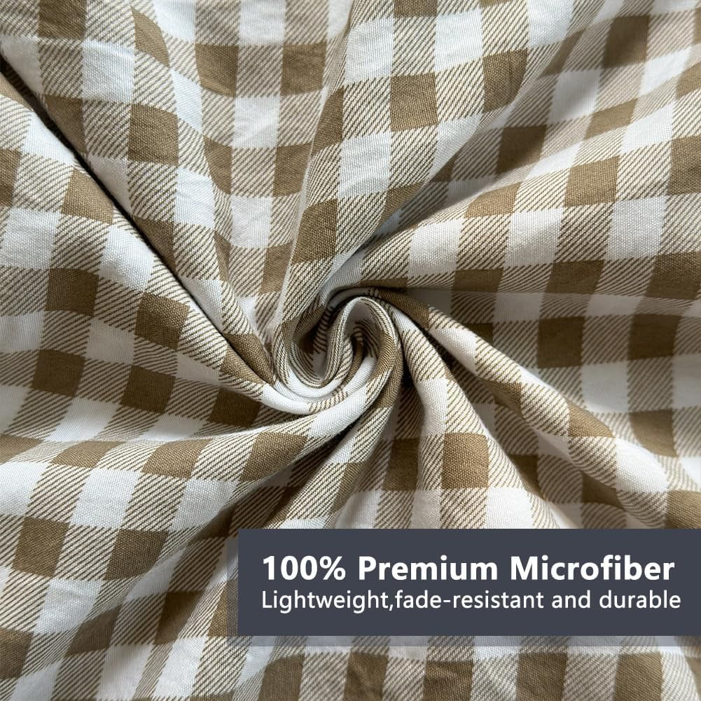 Premium Egyptian Cotton Tan Gingham Ruffle Queen Sheet Set, Taupe Soft Pre-Washed Microfiber Plaid Ruffled Queen Bed Sheets, 4-Pieces Farmhou... - Premium Ultra-Soft Pillowcase Pair for Sleeping Detail