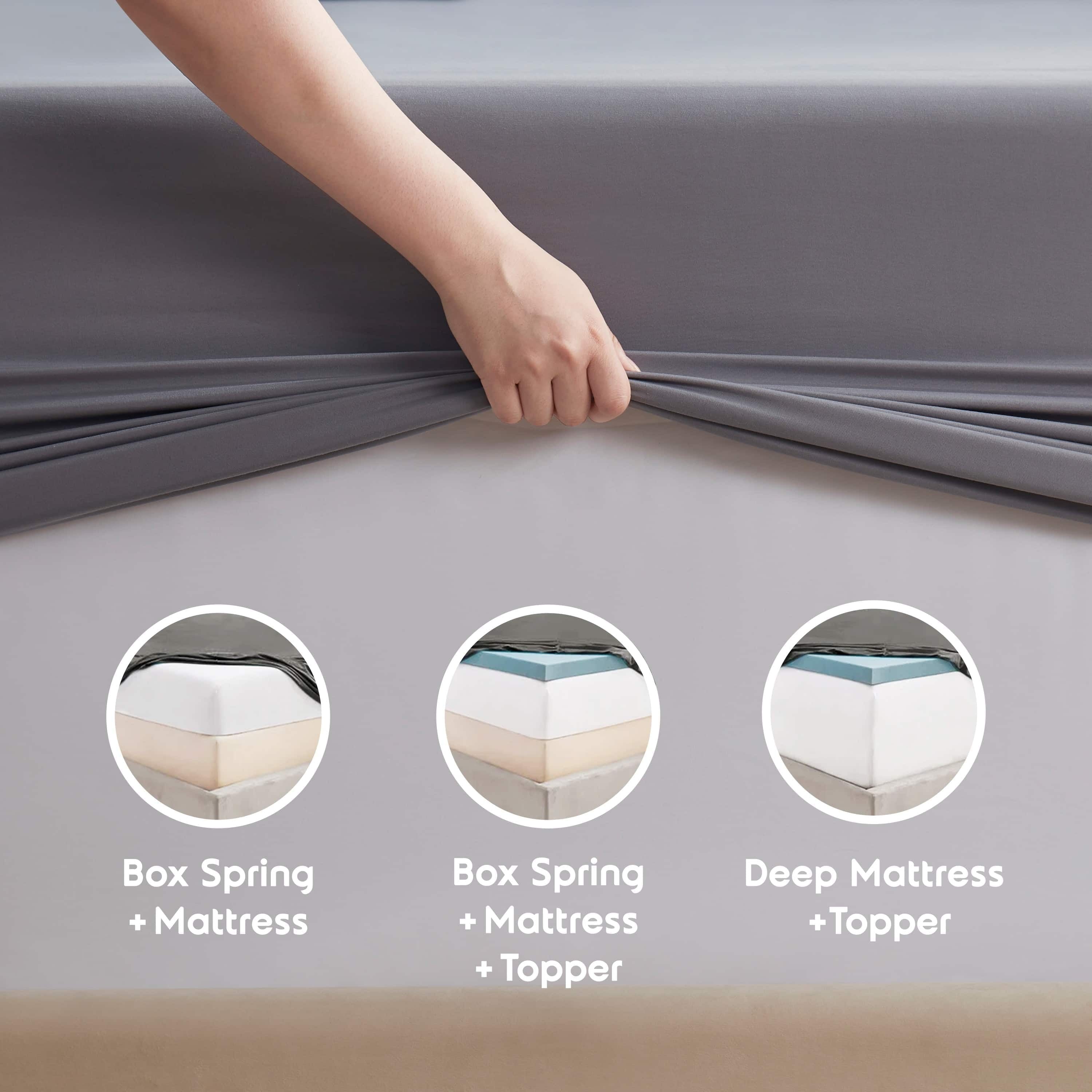 Wrinkle-Resistant Sheet Sets, Deep Pocket 4 Piece, Luxury Soft Microfiber Bed Sheet Sets, GRAY - Breathable Egyptian Cotton Flat & Fitted Sheets Detail