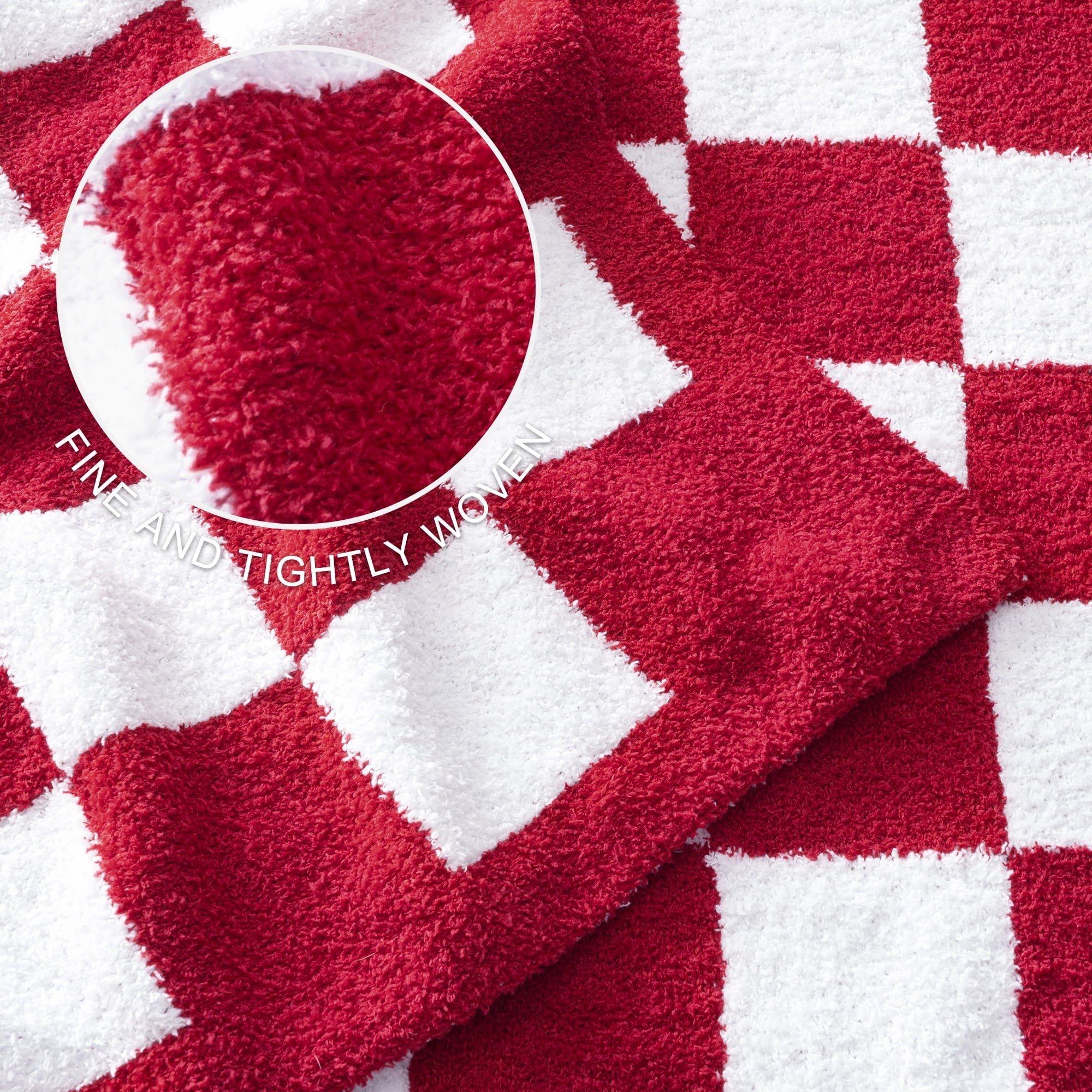 Lightweight Warm Checkered Knit Throw Blanket, Ultra Soft Cozy Fluffy Checkerboard Blankets, Lightweight Fuzzy Plush Throw for Couch a... - Luxury Knitted Decorative Throw Blanket with Fringes Detail