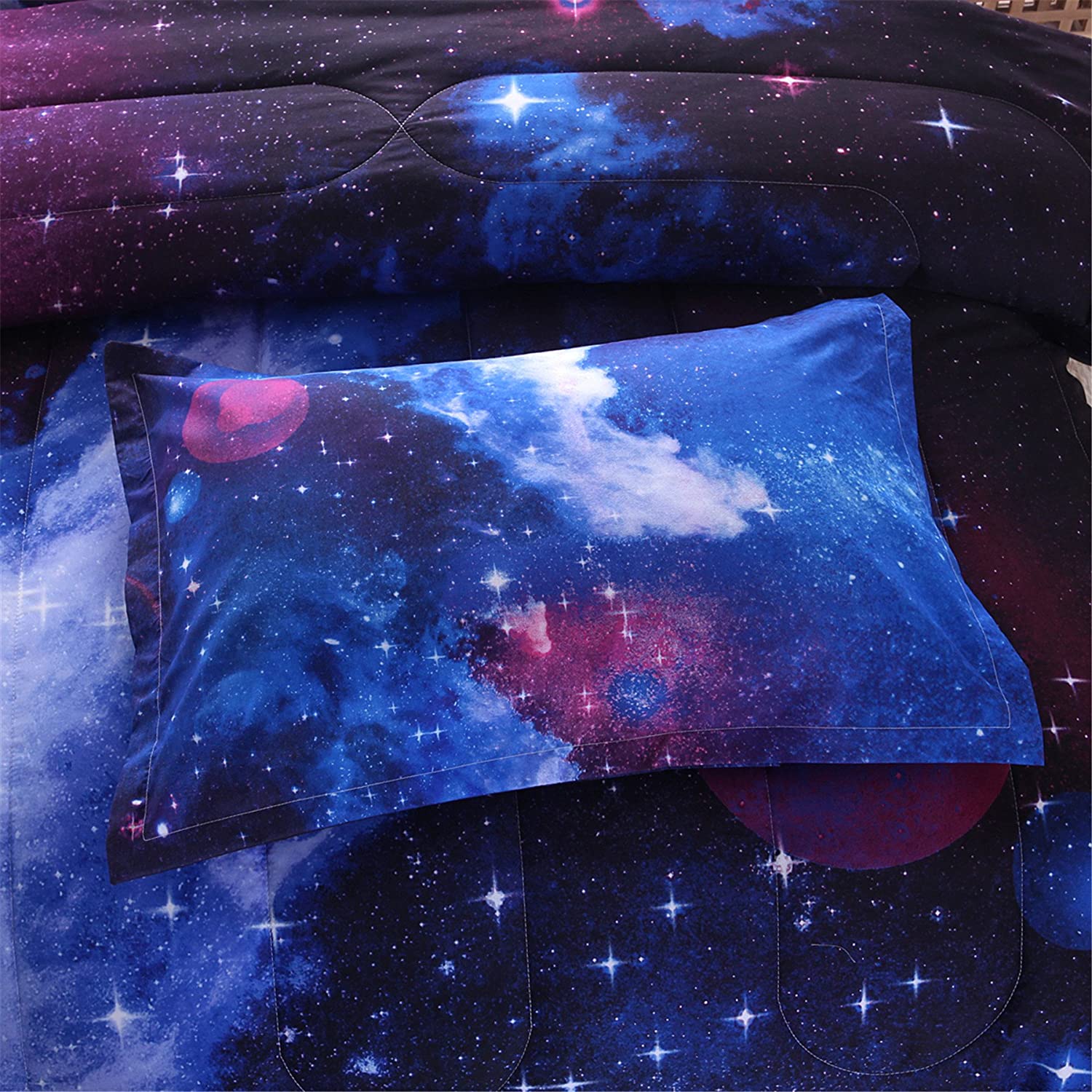 Heavyweight Warmth Galaxy Bedding Sets Outer Space Comforter 3D Printed Space Quilt Set Full Size for Kids Blue - Hypoallergenic Ultra-Fluffy Quilt for Winter Detail