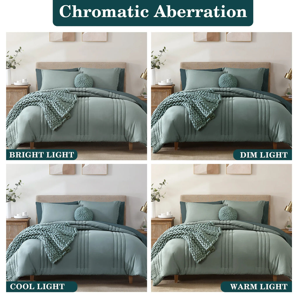 Hypoallergenic Cloud 7-piece Bed in a Bag Comforter Set with Sheets,Sage Green,Full - Cloud-Like Soft Lightweight Bed Comforter Detail