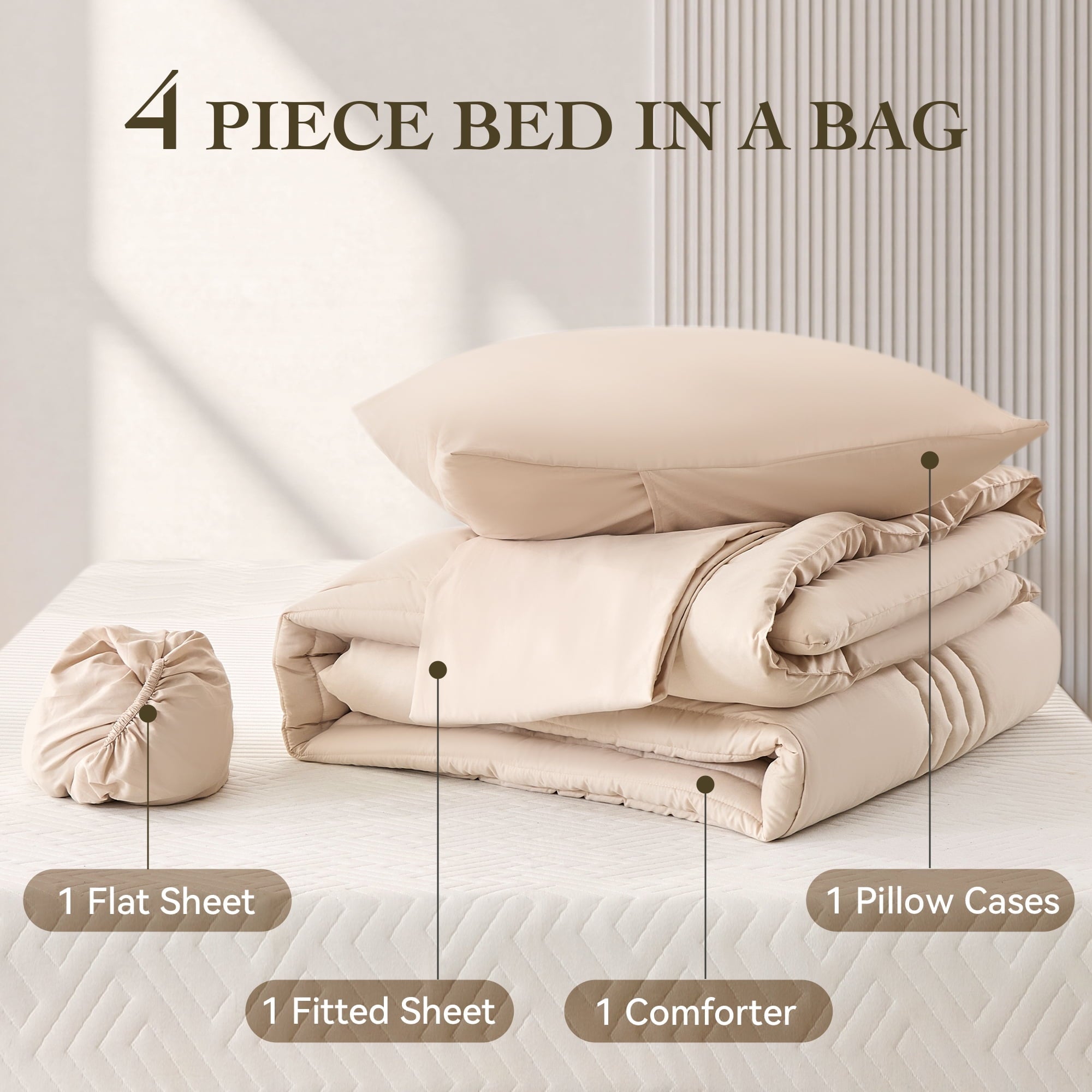 Fluffy Down Alternative Twin Comforter Set 4 Pieces,Comforter Set,Bed in a Bag, Bedding Set with Comforter,Fitted Sheet,Flat Sheet,Pillowcase... - Cloud-Like Soft Lightweight Bed Comforter - Default Title