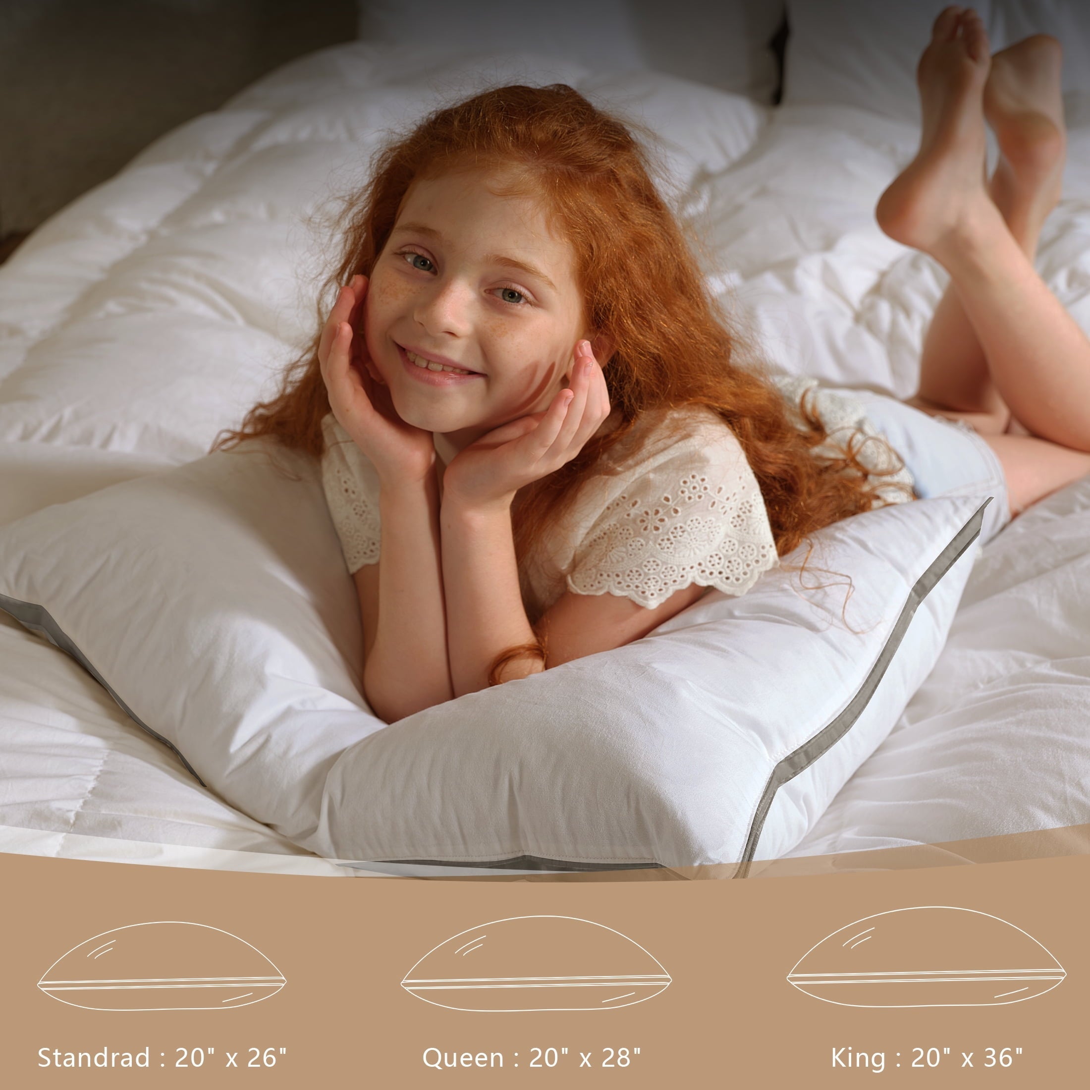 Ergonomic Memory Foam Goose Feather Down Pillows Queen Size Set of 2, 100% Cotton Cover Hotel Collection Bed Pillows，20"x28" - Ergonomic Memory Foam Pillow for Neck Pain Support Detail