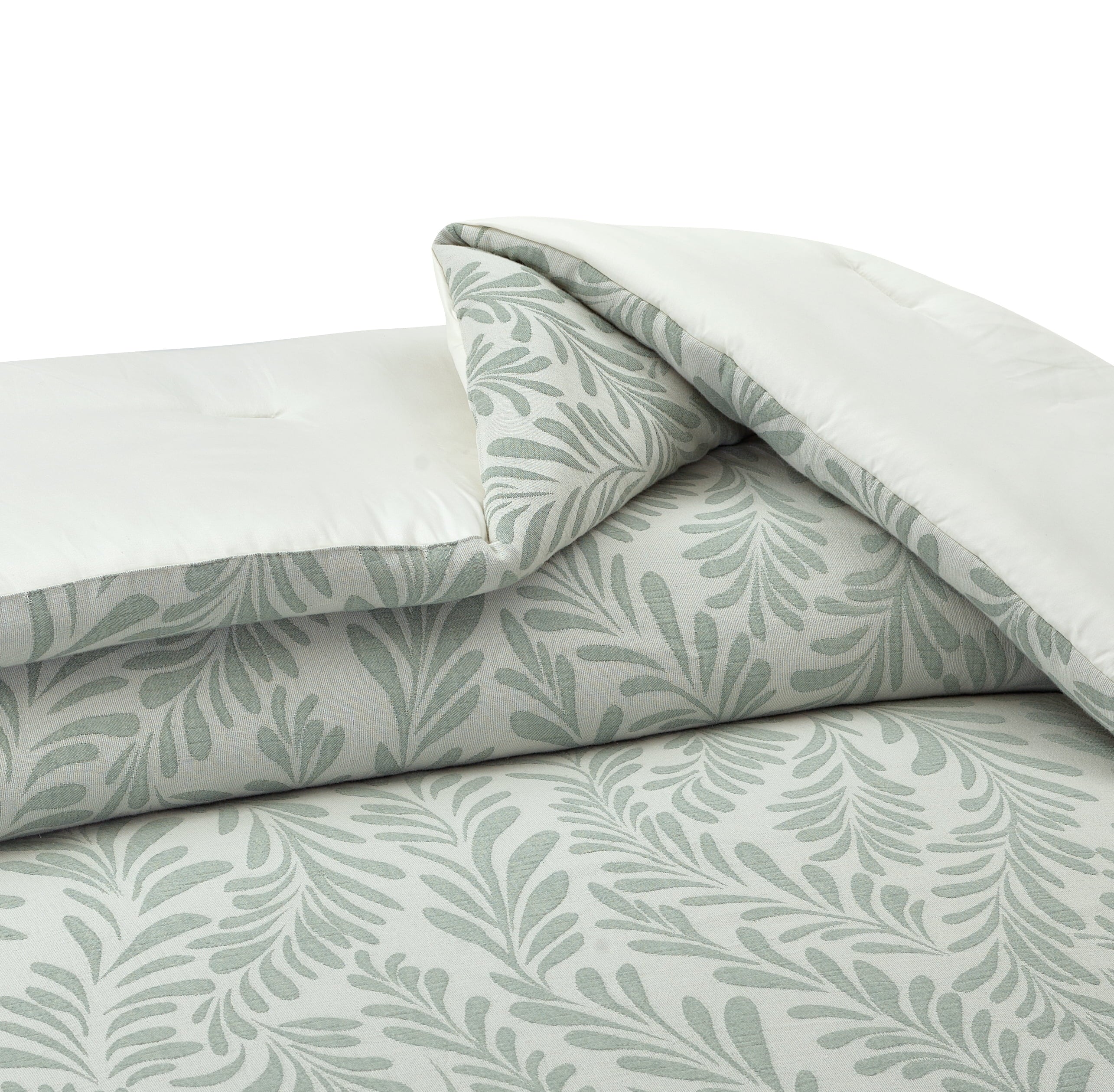 Luxurious Quilted Botanical 3-Piece Comforter Set, Green, Full Queen, All Ages - All-Season Down Alternative Comforter Insert Detail