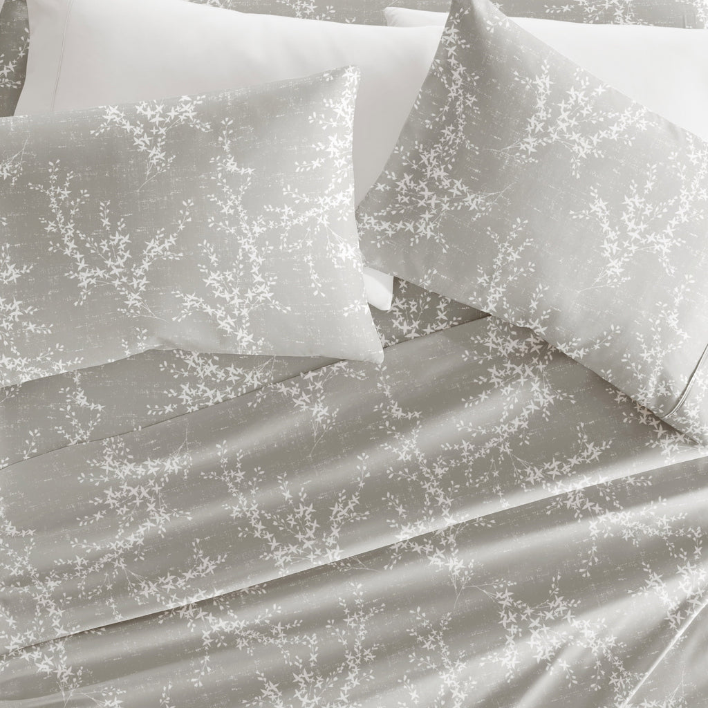 Ultra-Soft 3 Piece Pattern Microfiber Bed Sheets Set, Distressed Willow Light Gray, Twin - Breathable Egyptian Cotton Flat & Fitted Sheets Detail