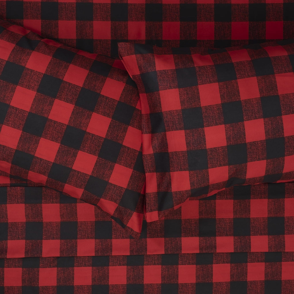 Breathable Luxury Buffalo Plaid Black and Red 4 Piece Bed Sheet Set - Twin - Breathable Egyptian Cotton Flat & Fitted Sheets Detail