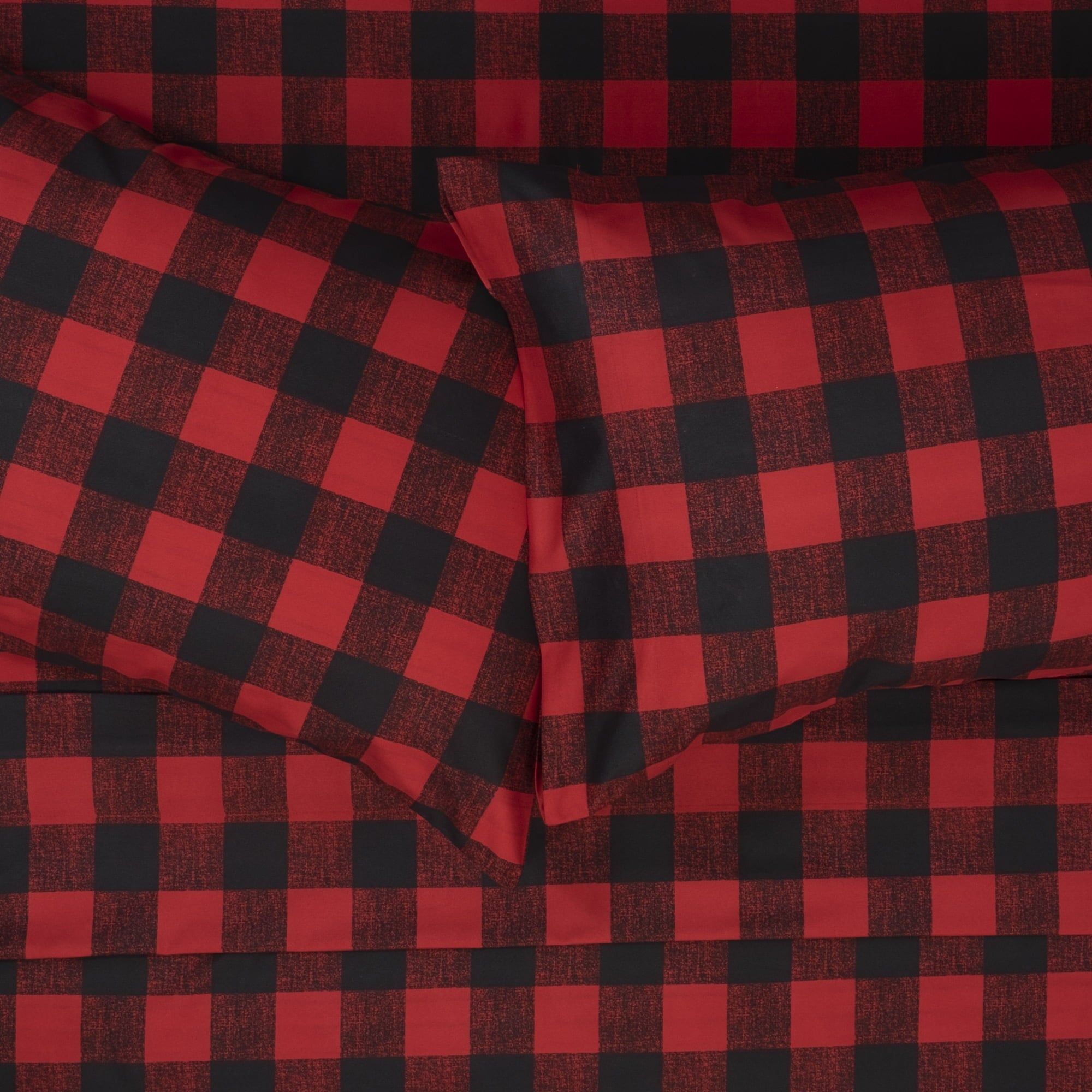 Breathable Luxury Buffalo Plaid Black and Red 4 Piece Bed Sheet Set - Twin - Breathable Egyptian Cotton Flat & Fitted Sheets Detail