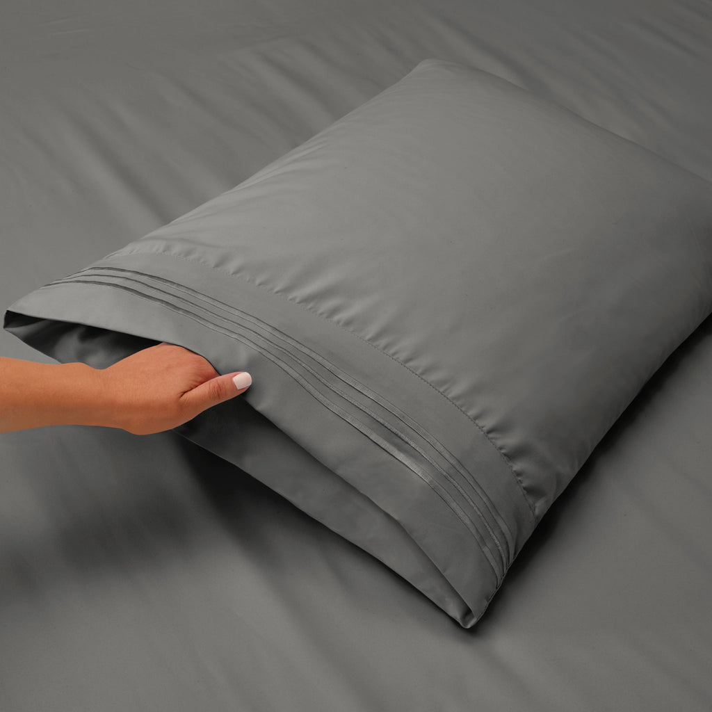 Breathable Luxury Sheets Set, 4 Piece Deep Pocket Sheets, 100% Soft Microfiber Bed Sheets Set, Gray - Cooling Hotel Quality Bedding Sheets and Pillowcases Detail