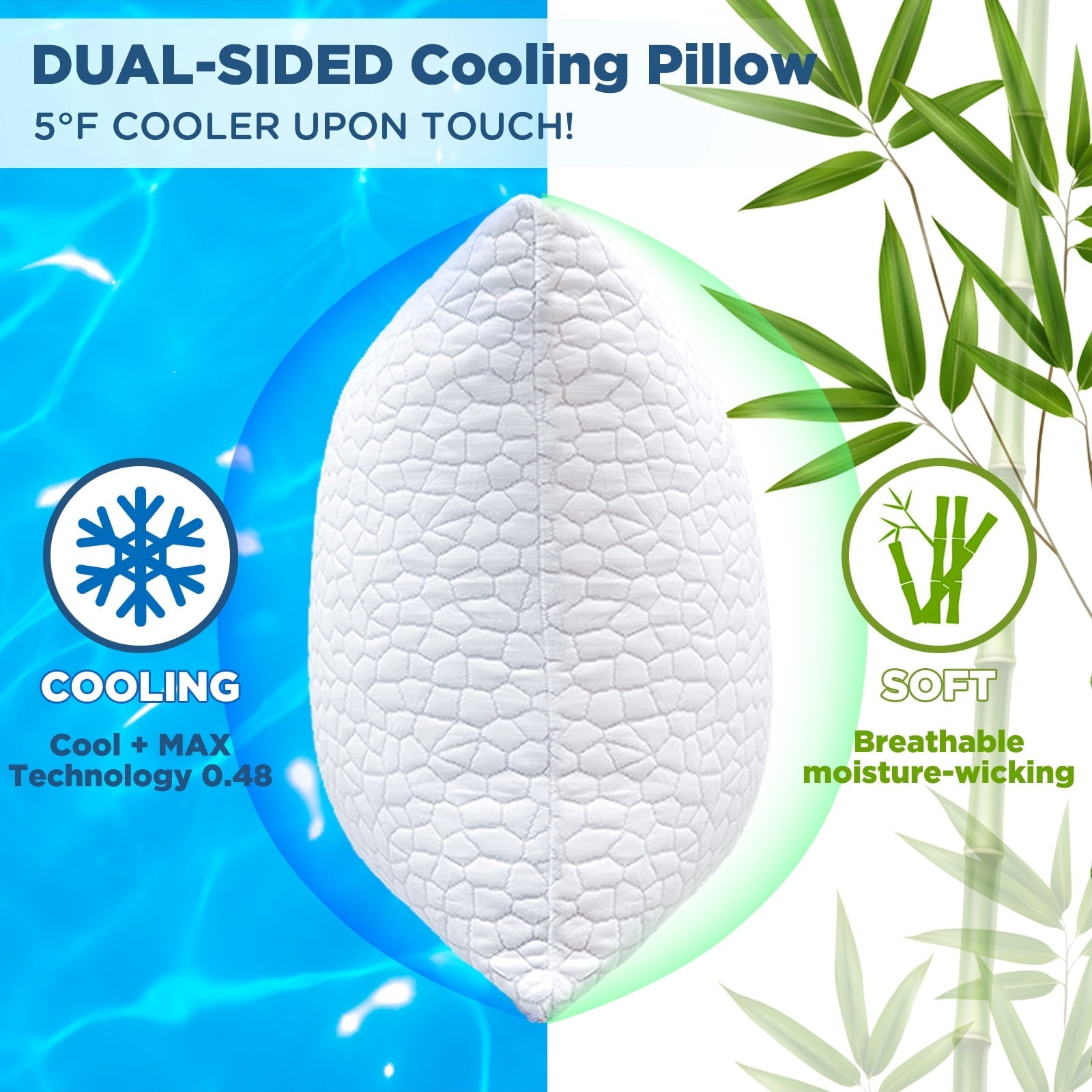 Decorative Plump Cooling Bed Pillows Queen Size Set of 2, Shredded Memory Foam Pillows for Sleeping 2 Pack, Adjustable Soft Firm Pillo... - Decorative Throw Pillow Cushion for Sofa & Bed Detail
