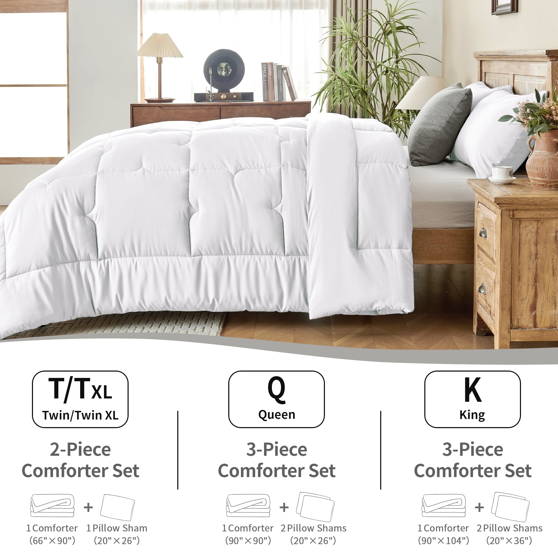 All-Season 3-Piece Queen Comforter Set - All-Season Down Alternative Bedding Bundle with 2 Pillow Shams, Premium Soft Bedding Se... - Luxurious Quilted Duvet Cover Set Detail