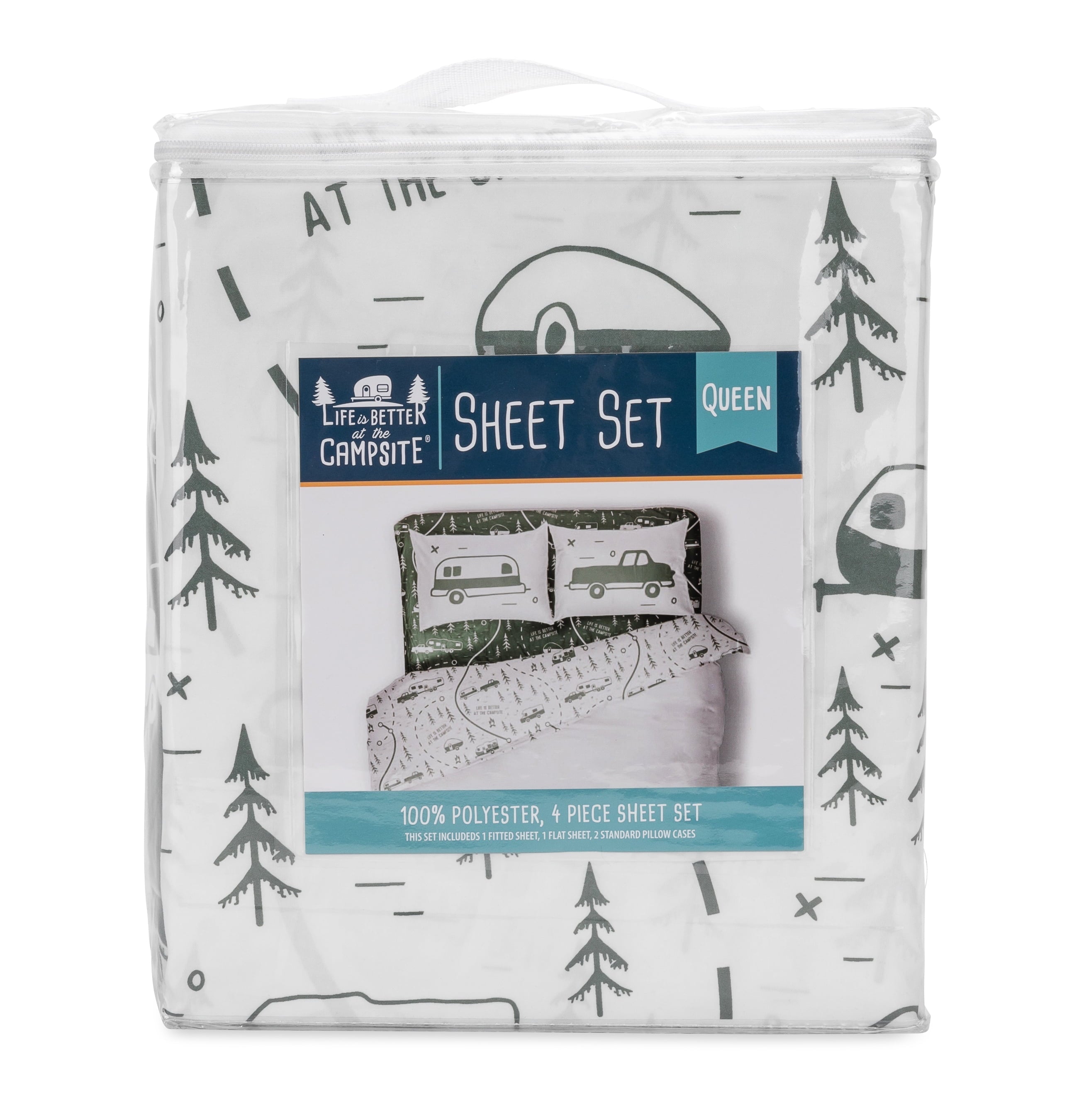 Premium Egyptian Cotton RV Queen Bed Sheet Set, Green Map, Polyester (53476) - Breathable Egyptian Cotton Flat & Fitted Sheets Detail