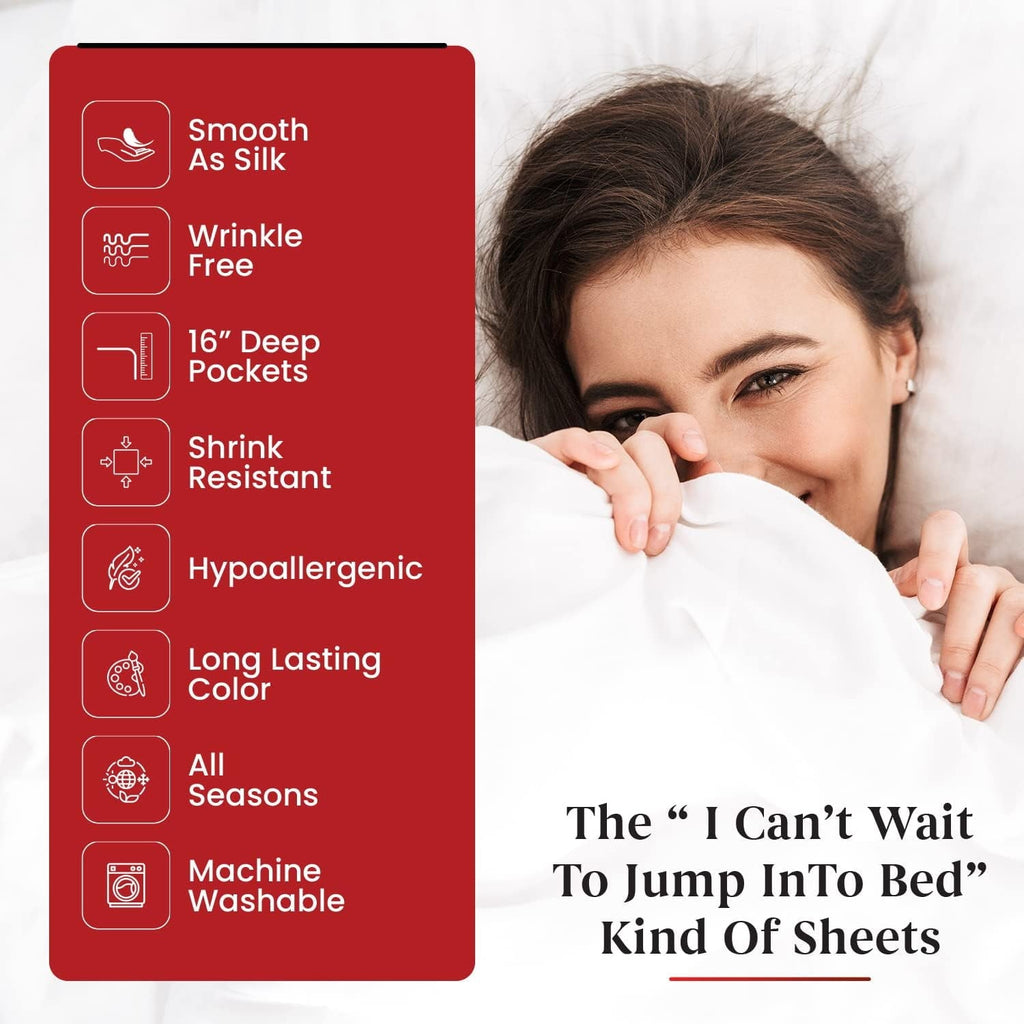 Wrinkle-Resistant Sheet Set of 4, 16-inch Deep Pocket - Microfiber Bed Sheets, White - Luxury Bed Sheet Set with Deep Pockets Detail