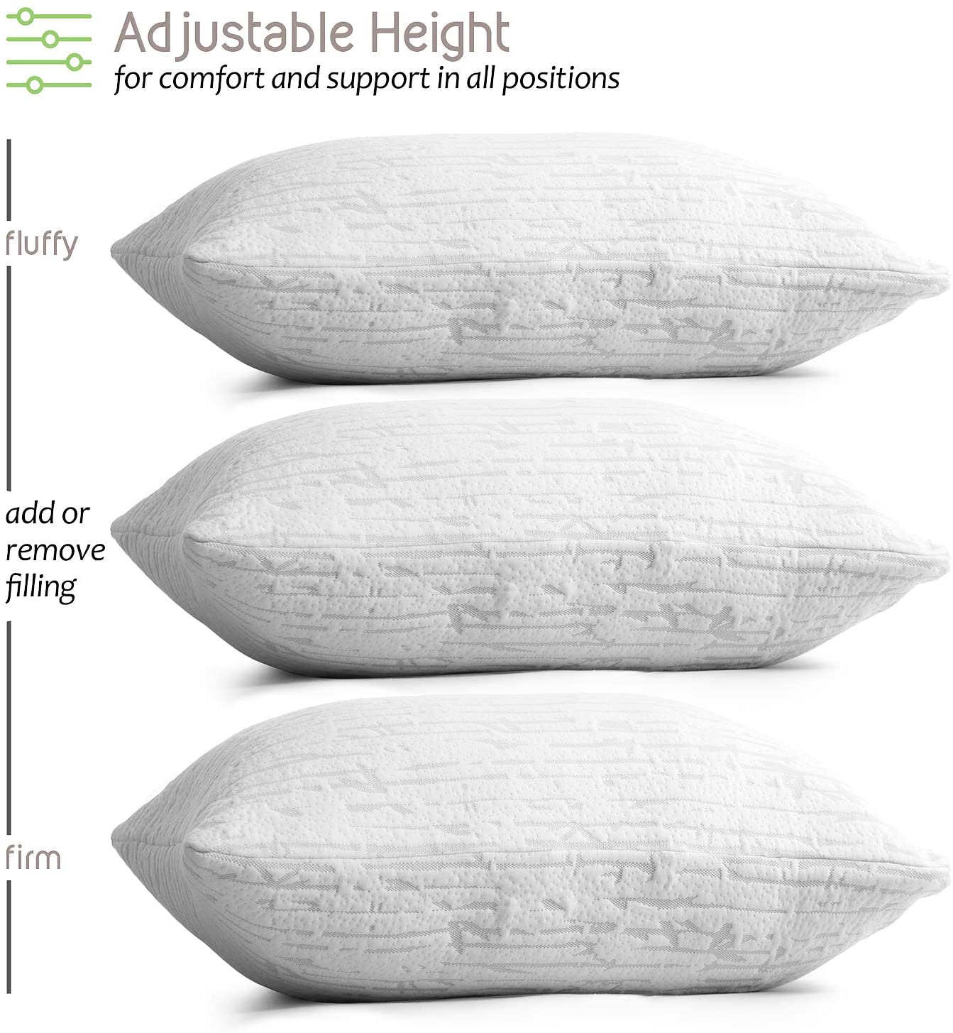 Fluffy Shredded Bed Pillow, Bamboo Pillows for Bed, Queen Size Pillows - Hotel Quality Plush Sleeping Pillows Detail