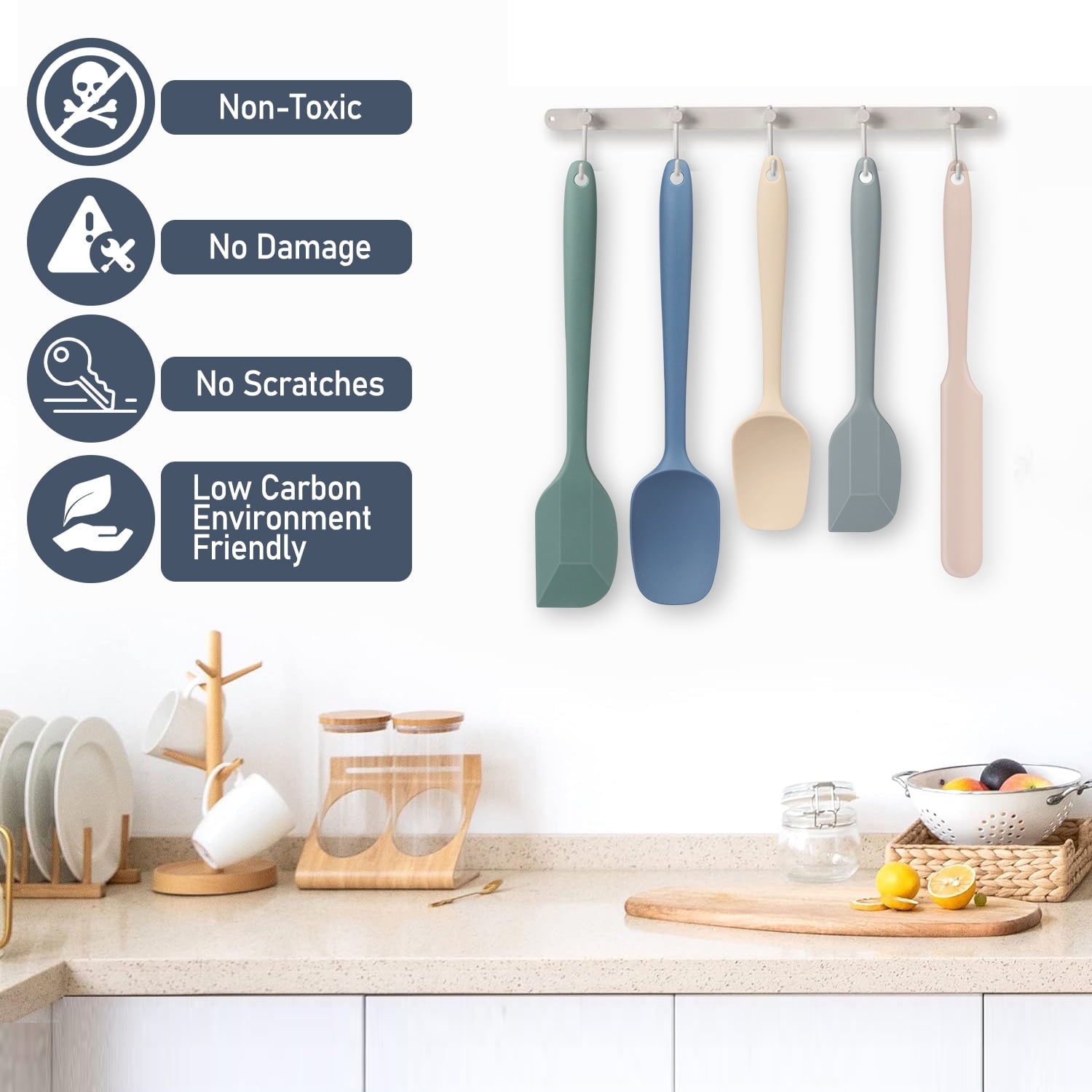 Premium Silicone Food Grade Silicone Rubber Spatula Set, 5 Pcs Kithen Cooking Mixing Utensil Set, BPA-Free High Heat Resistant... - Heat-Resistant Silicone Cooking Spatula Turner Detail