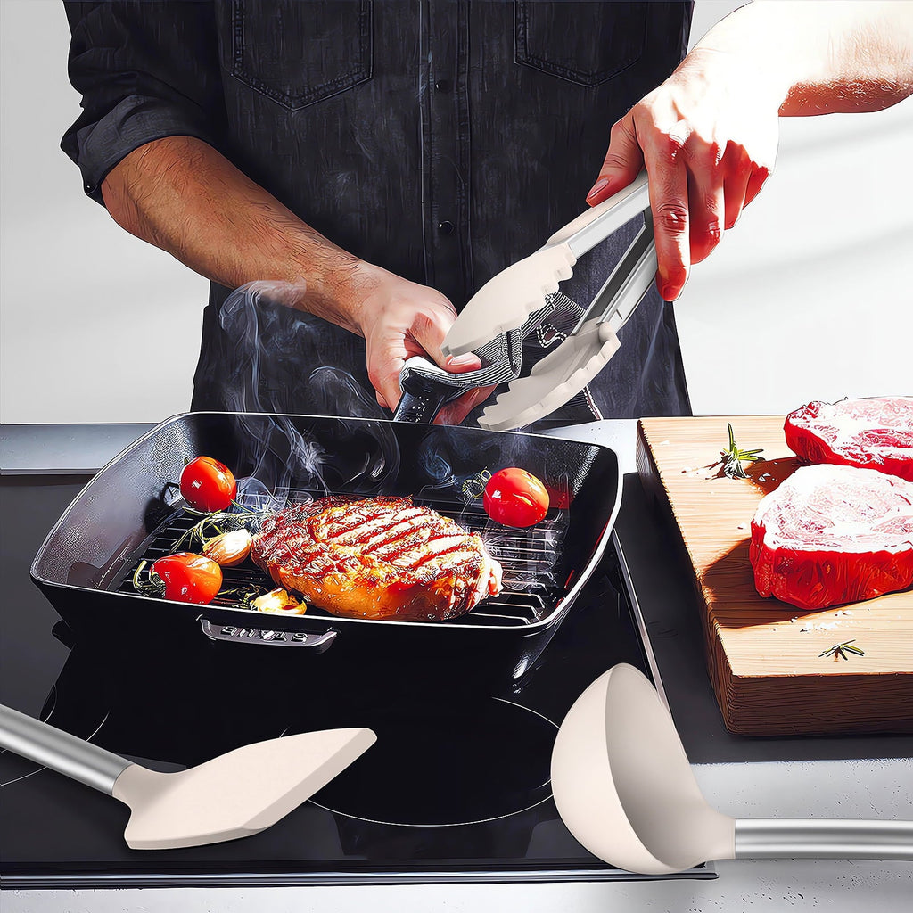 Premium Silicone Silicone Cooking Utensils Set - Heat Resistant Silicone Kitchen Utensils for Cooking, Kitchen Utensil Spatula Set,BPA... - Ergonomic Kitchen Tongs and Cooking Spoon Utensil Detail