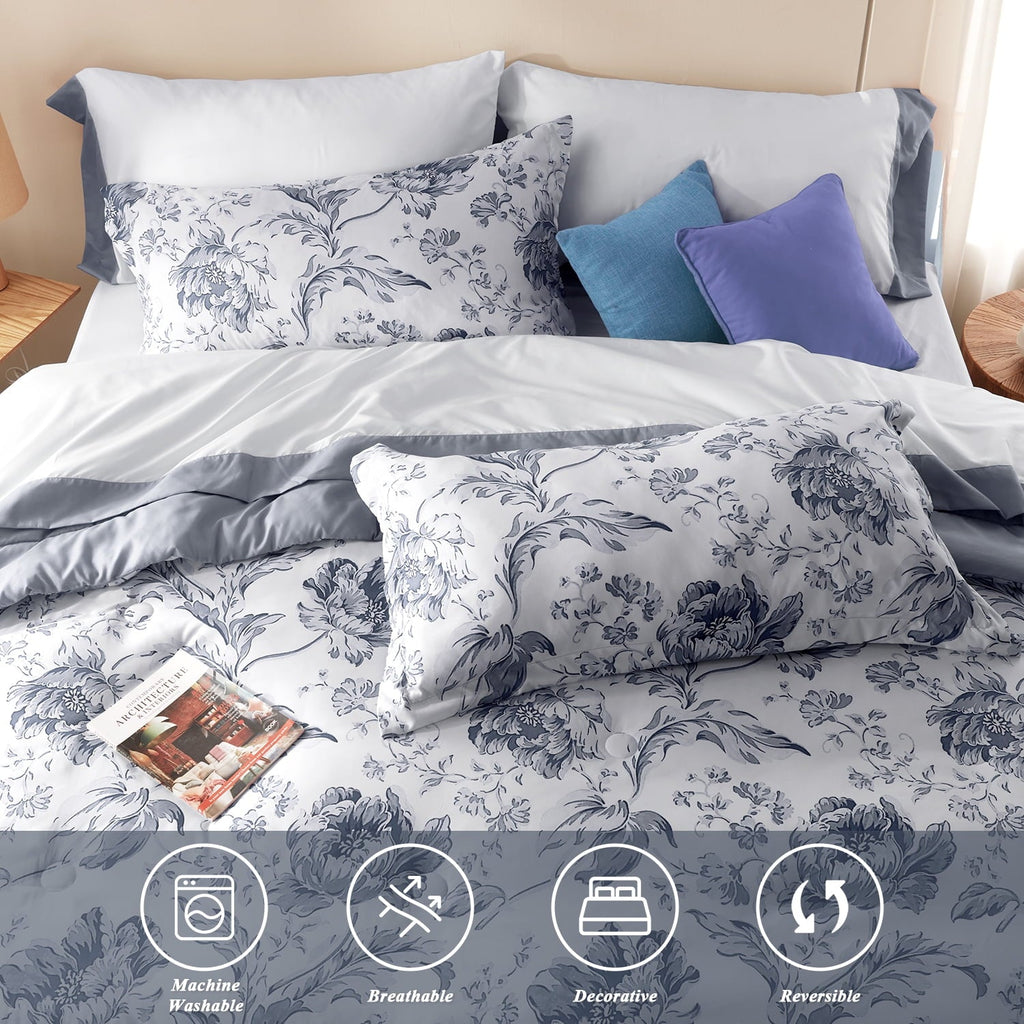 All-Season Queen Comforter Sets,7-Pieces Reversible Bedding Sets,Bed in a Bag with Comforter,Flat Sheet and Fitted Sheet,Pillowc... - Cloud-Like Soft Lightweight Bed Comforter Detail