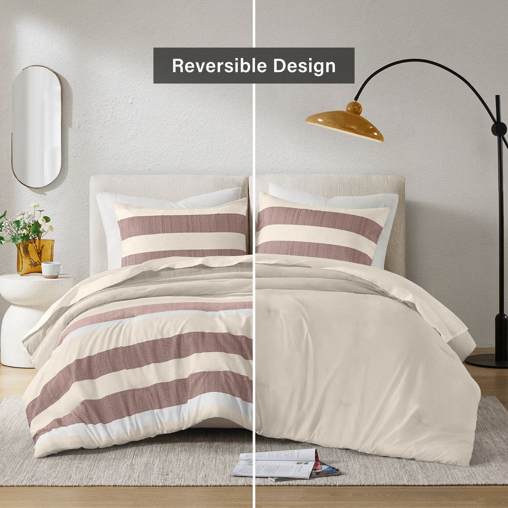 Hypoallergenic Cloud 2-Piece Comforter Sets, Reversible Striped Comforter Set for Dorm, Lightweight All Season Bedding Set with Pillow Sha... - Cloud-Like Soft Lightweight Bed Comforter Detail