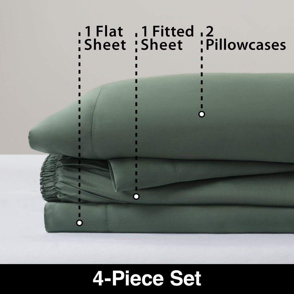 Breathable Luxury 4-Piece & Silky Serenity 100% Bed Sheets Set, Flagstone, Queen - Breathable Egyptian Cotton Flat & Fitted Sheets Detail