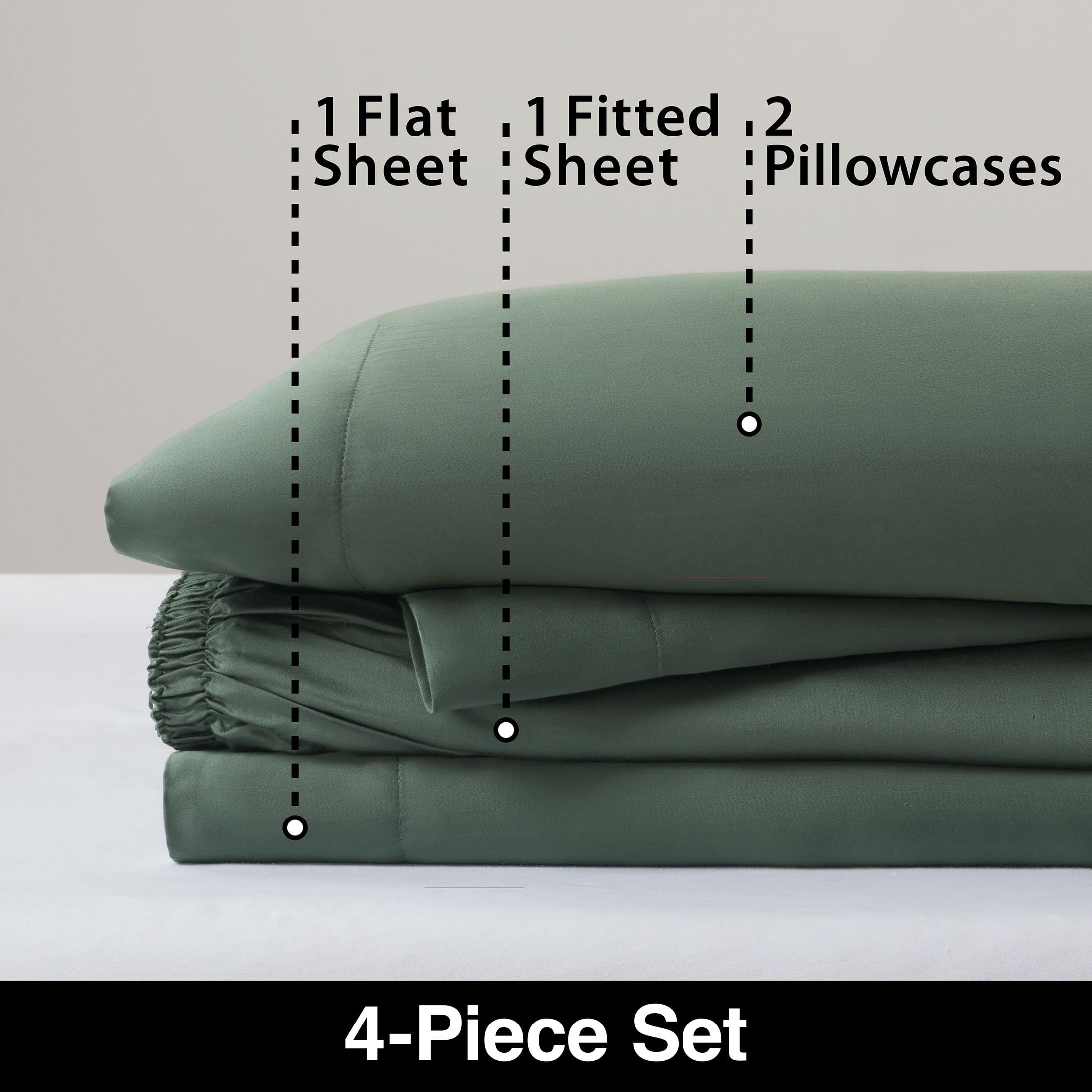 Breathable Luxury 4-Piece & Silky Serenity 100% Bed Sheets Set, Flagstone, Queen - Breathable Egyptian Cotton Flat & Fitted Sheets Detail