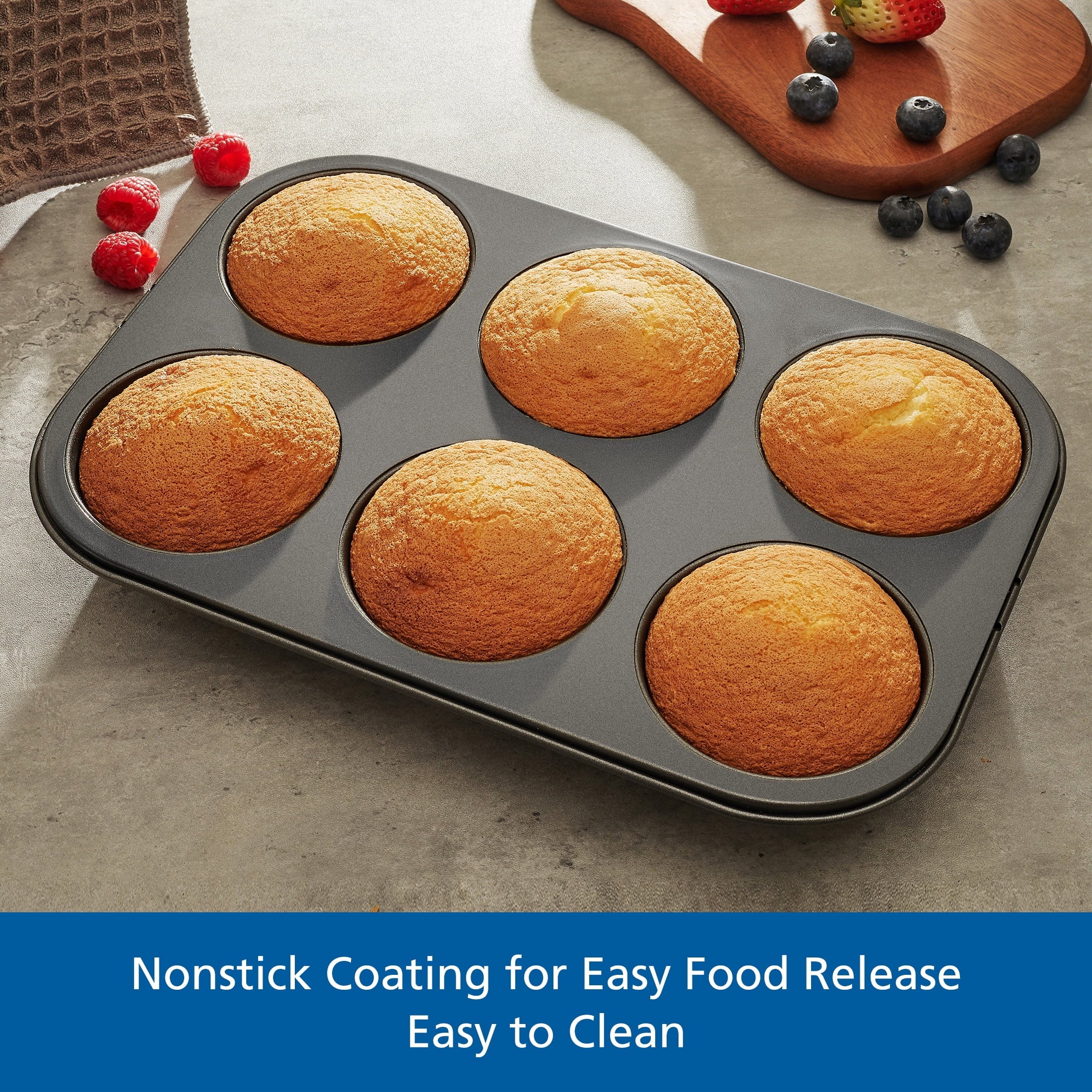 Time-Saving 6 Cup Jumbo Muffin Pan, Non-Stick Bakeware,3.4 inch Diameter Cups,Gray,Carbon Steel - Kitchen Gadget Tool for Quick Food Prep Detail