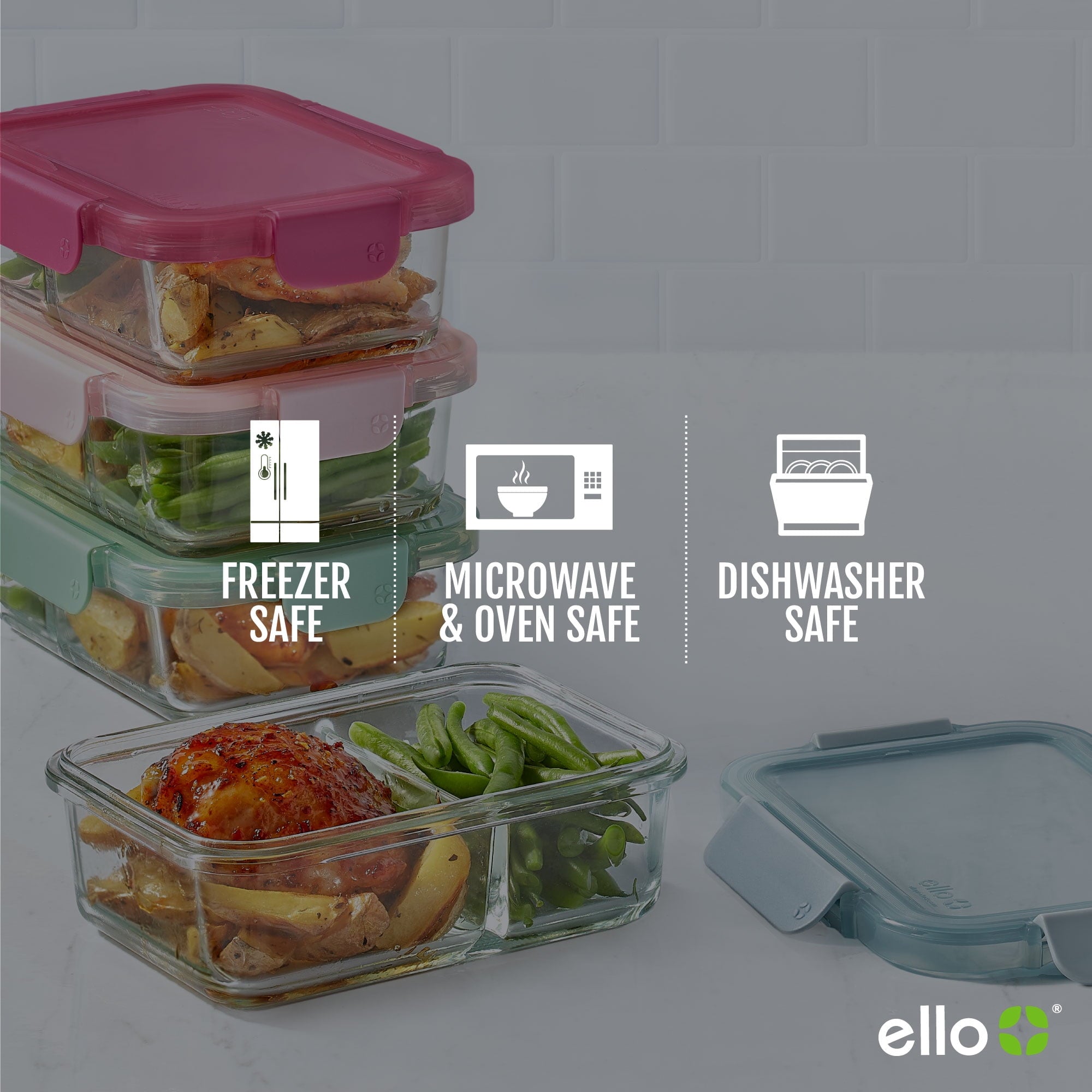 Playful Geometric 8pc 3.4 Cup Divided Glass Meal Prep Set - Deliciously Soft Cupcake Sensory Glob Detail