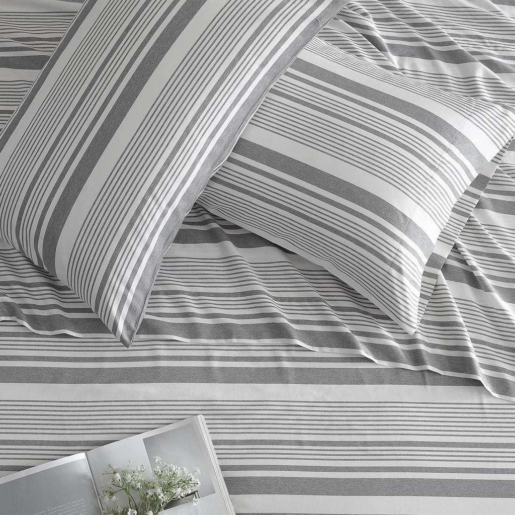 Wrinkle-Resistant Home 3-Piece Twin Microfiber Classic Stripe Bed Sheet Set, Super Soft, Breathable Stripe Bedding with 16 inches Deep ... - Breathable Egyptian Cotton Flat & Fitted Sheets Detail