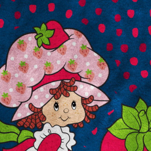 Decorative Knitted Strawberry Shortcake Berry Meadows 46" x 60" Coral Fleece Throw Blanket, Kids, Polyester, Navy - Lightweight Plush Warm Blanket for All Seasons Detail